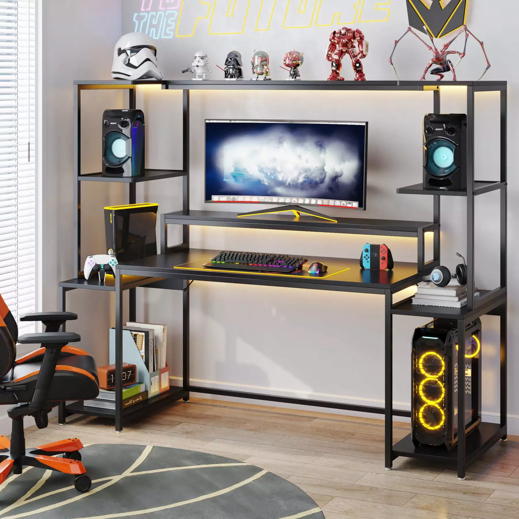 Tribesigns 70 Inch Gaming Table Hutch and Shelf Modern Ergonomic Gamer Table