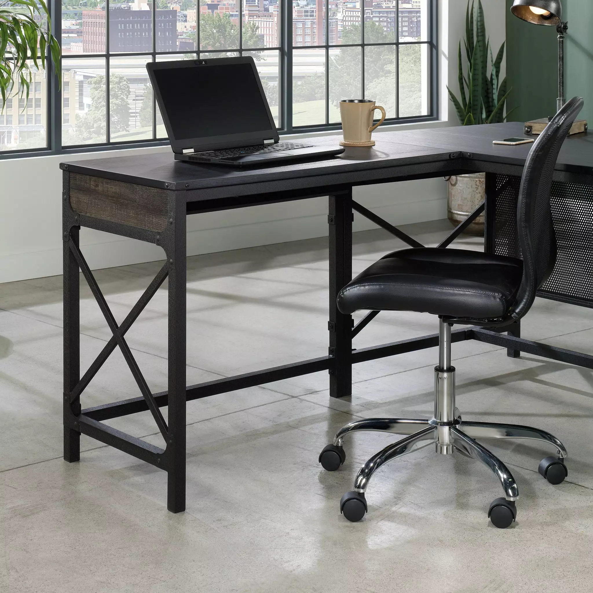 Worksense Sauder Foundry Road 36 Commercial Desk Return Carbon Oak