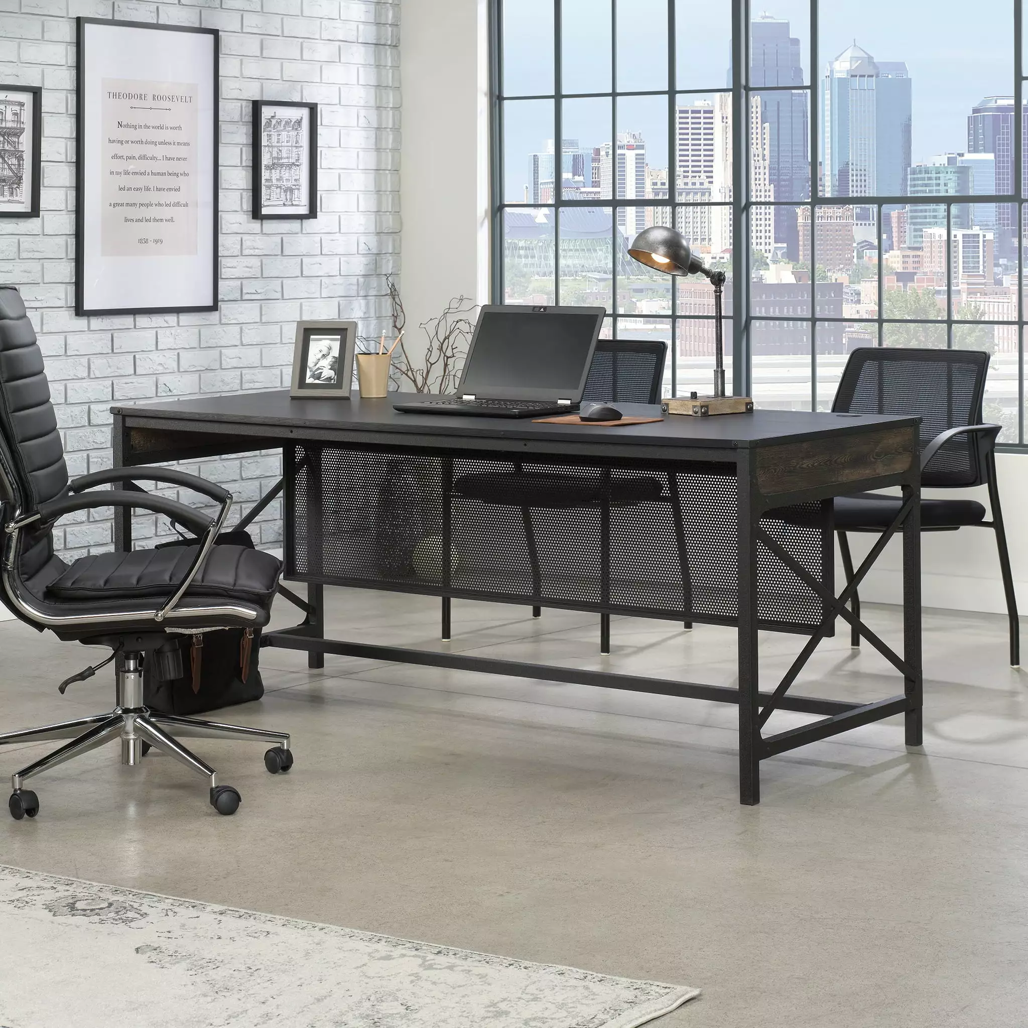 Worksense Sauder Foundry Road 72 x 30 Commercial Office Desk Carbon Oak Finish