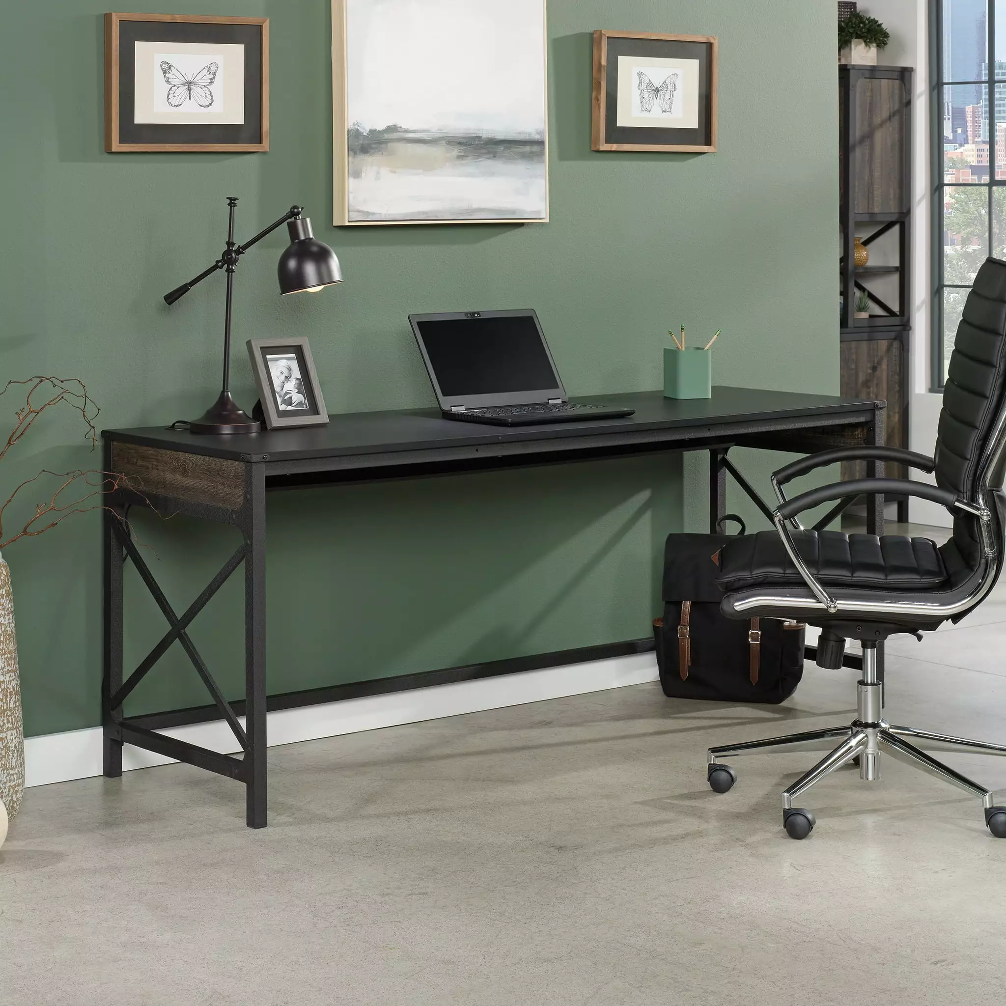 Worksense Sauder Foundry Road 72 x 24 Commercial Office Desk Carbon Oak