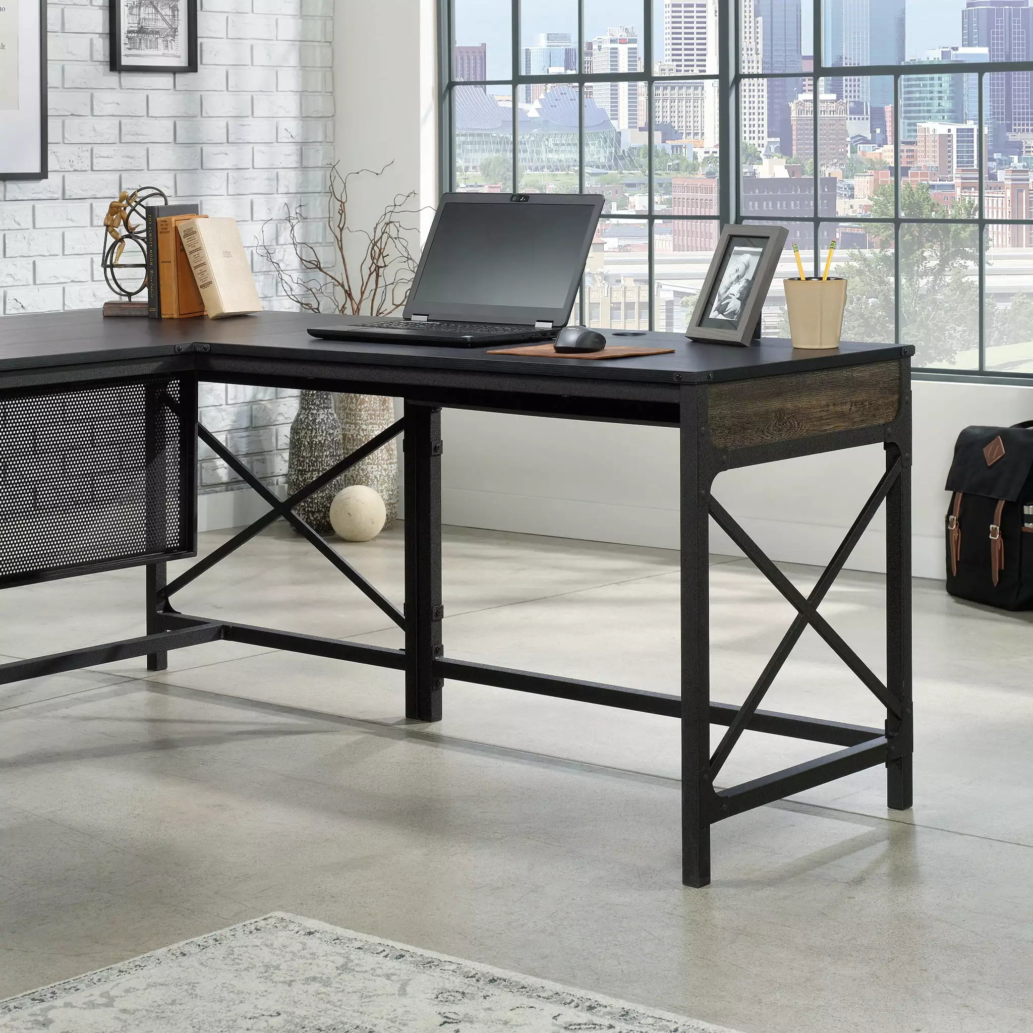 Worksense Sauder Foundry Road 42 Inch Commercial Desk Return Carbon Oak Finish