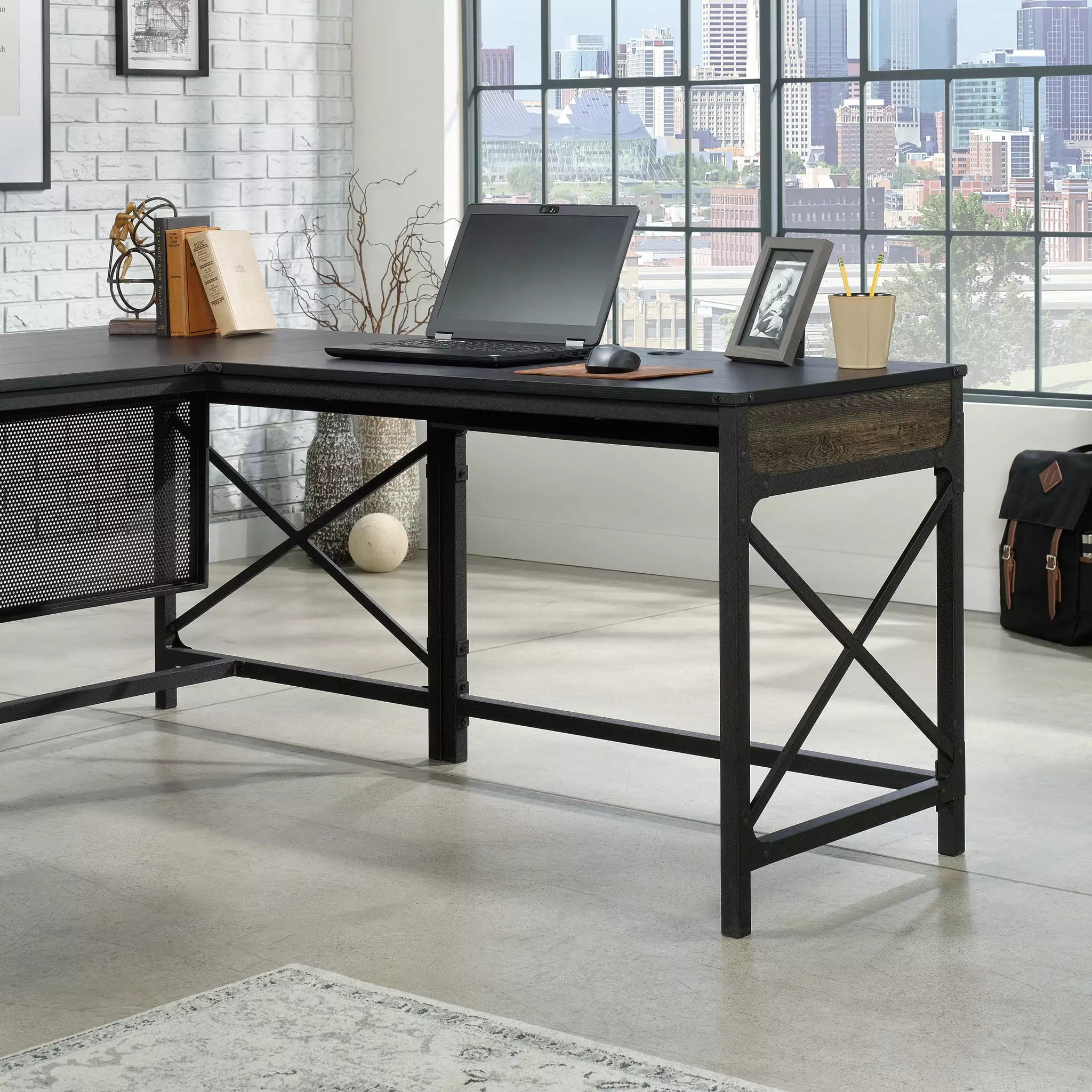 Worksense Sauder Foundry Road 42 Inch Commercial Desk Return Carbon Oak Finish
