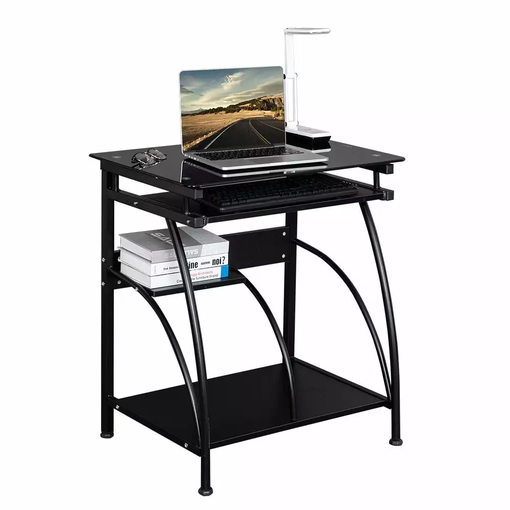 GZXS 2 Tiers Computer Desk Keyboard Tray and Storage Shelf Modern Compact PC Workstation Black