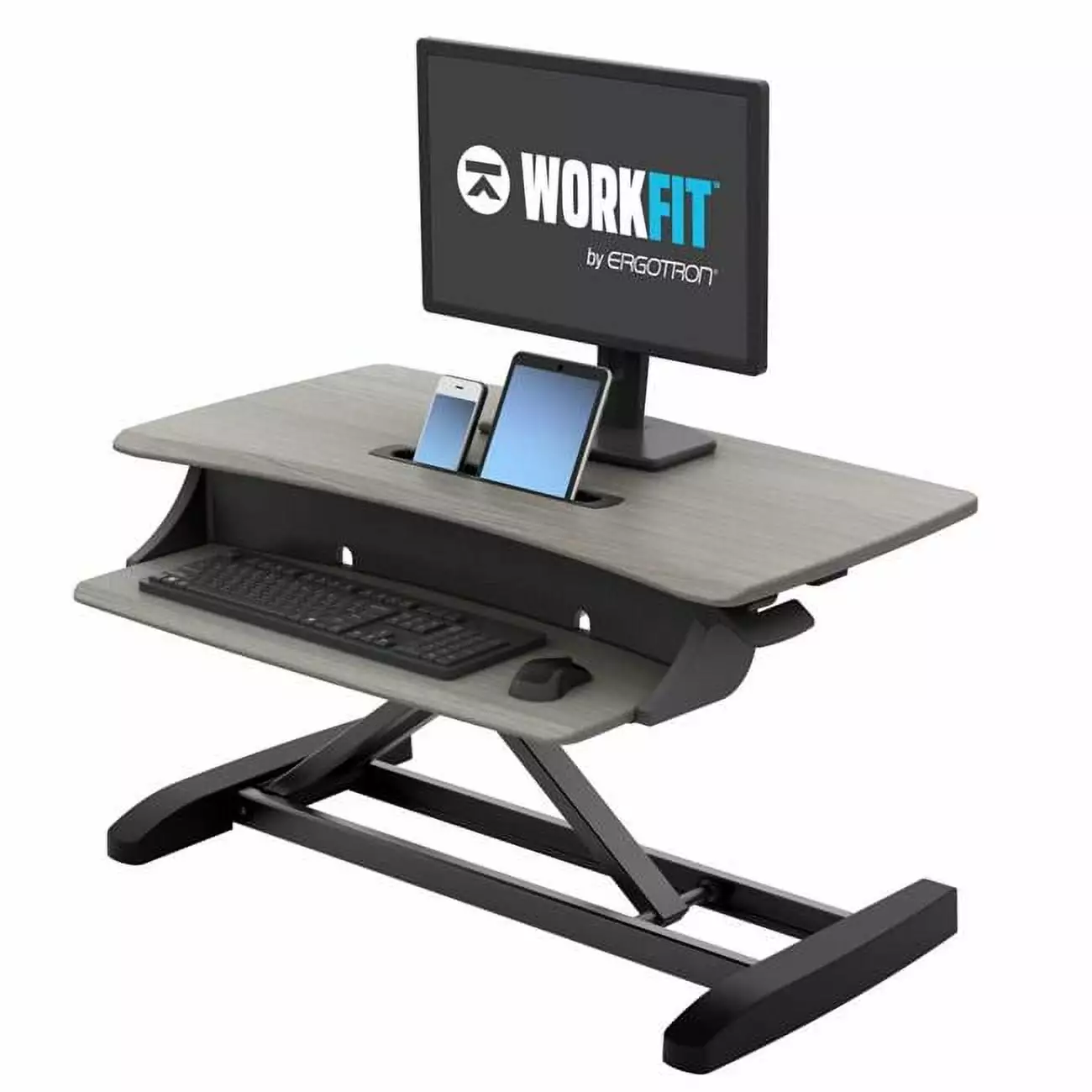 WorkFit-Z Mini Home Office Adjustable Standing Desk Grey Compact Workstation Highkey