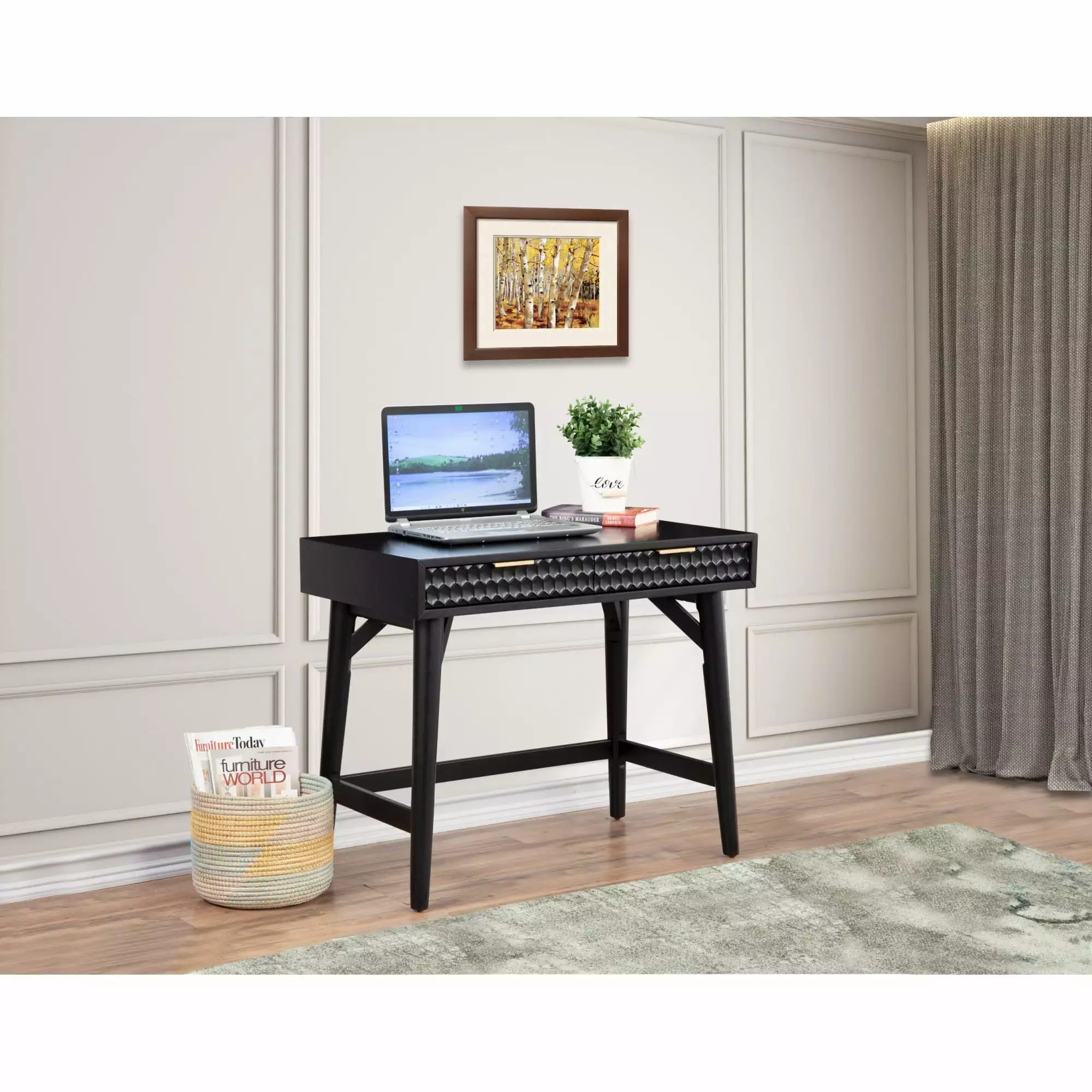 Origins Alpine Black Pearl Mini Wood Desk Black Compact