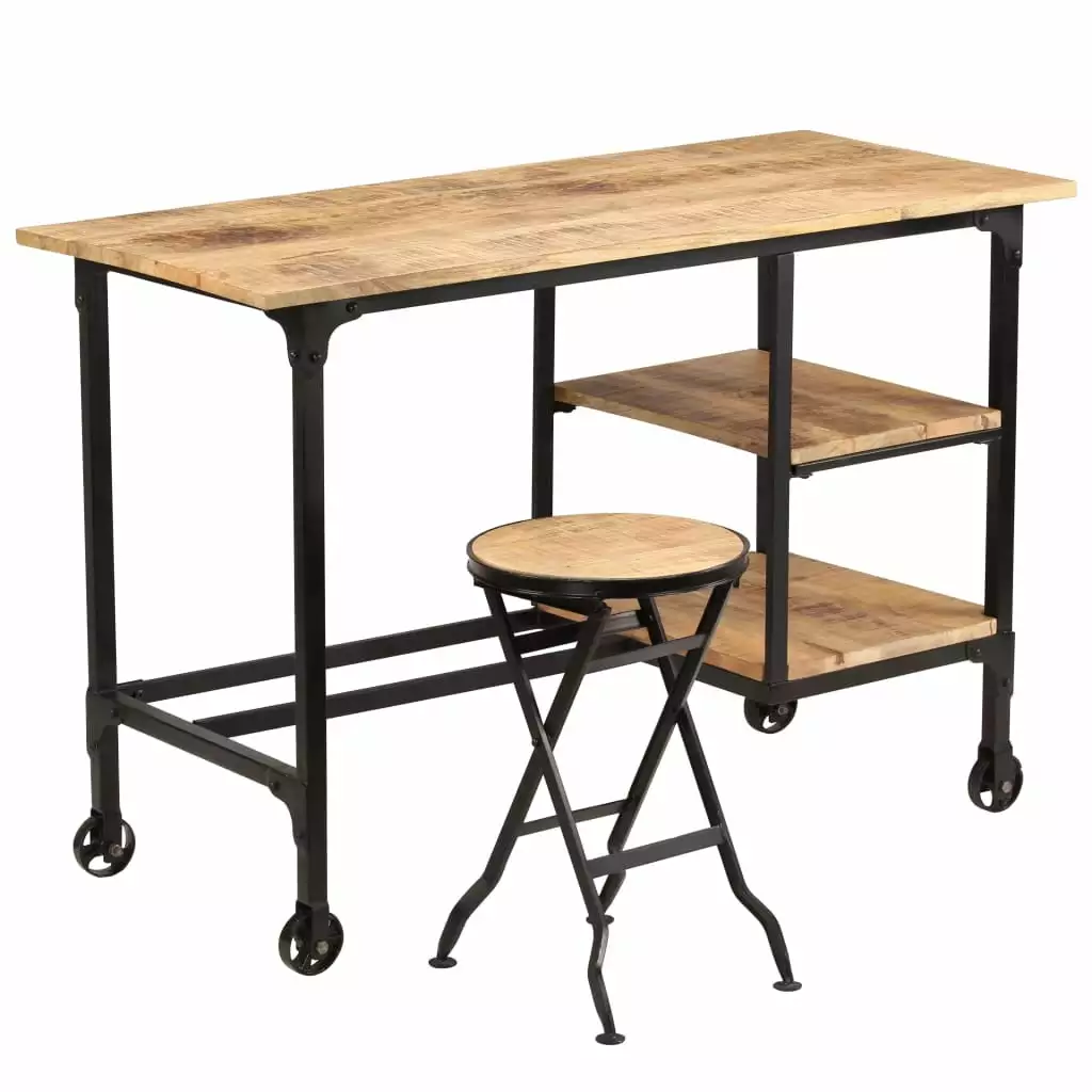 vidaXL Desk Folding Stool Solid Mango Wood Compact Workstation