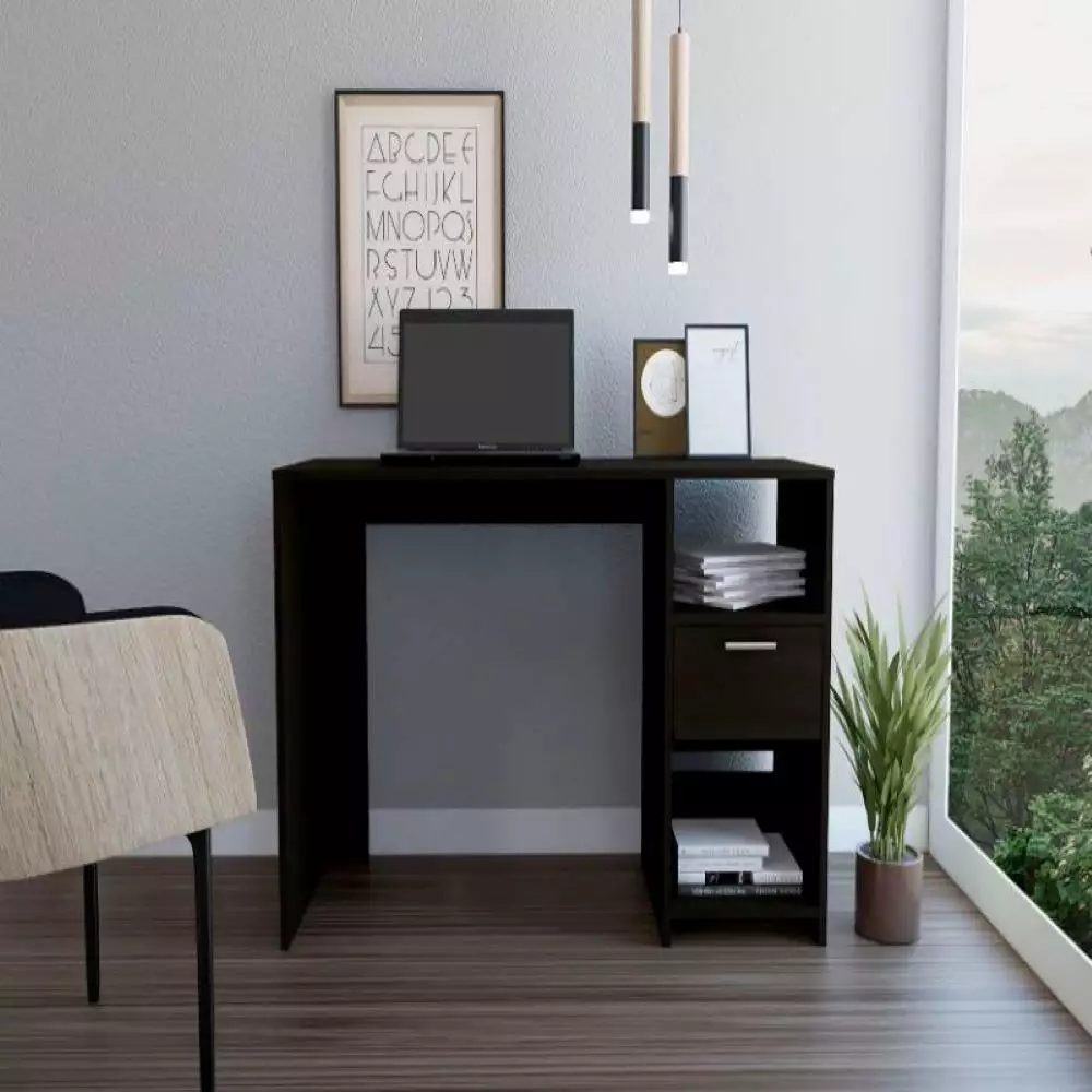 We Have Furniture Computer Desk Odessa Single Drawer Black Wengue Finish Compact Office Desk
