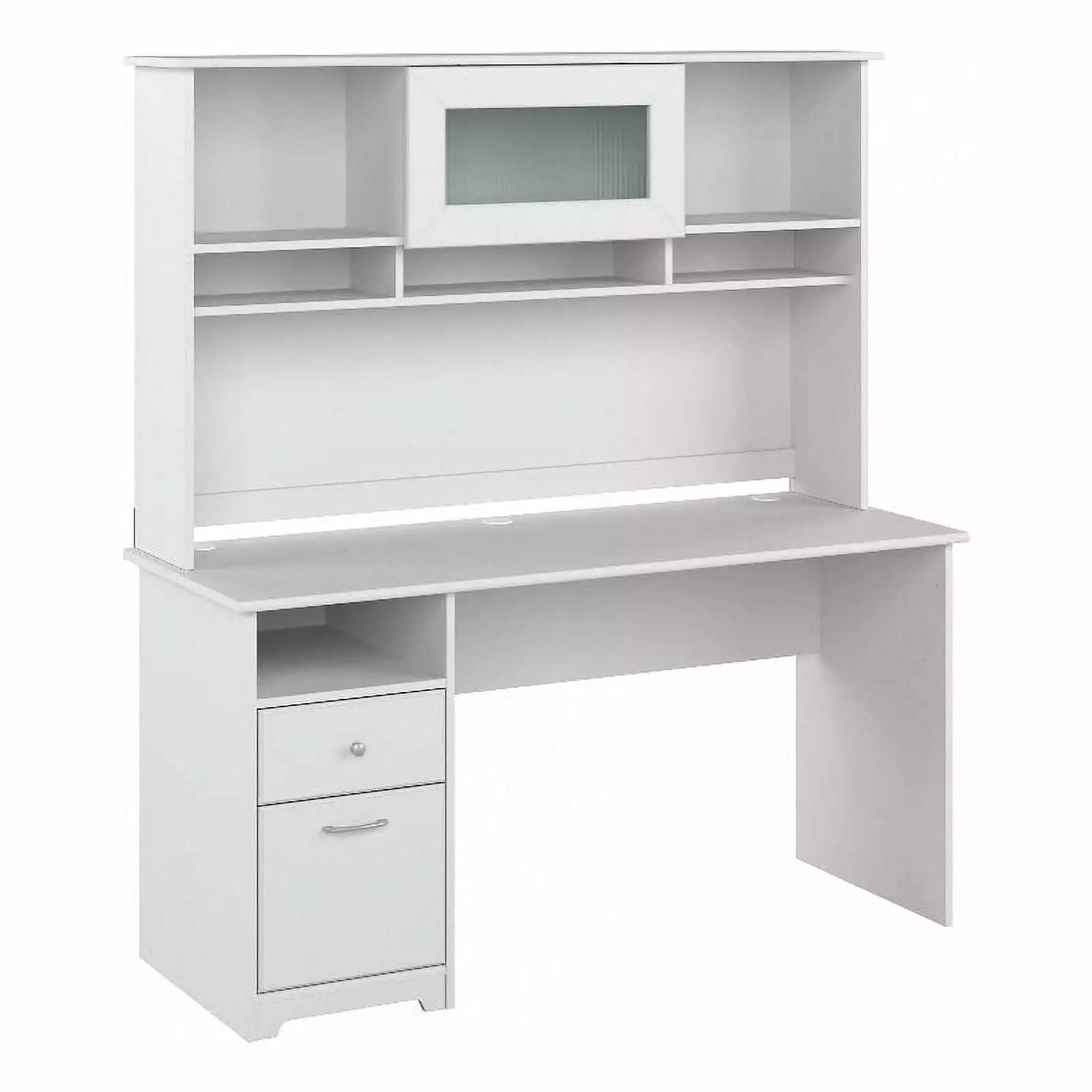 Pemberly Row 60W Computer Desk Hutch White - Engineered Wood - Modern Look