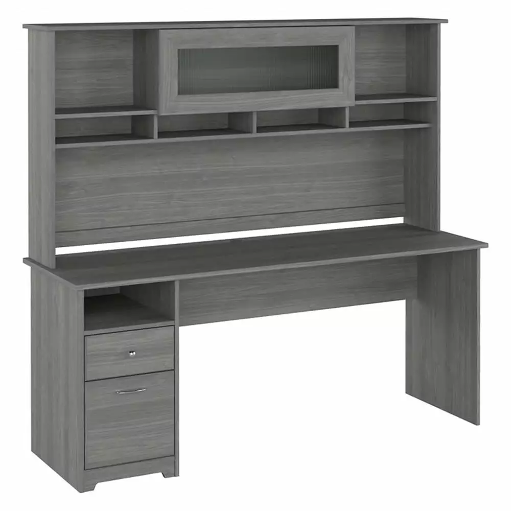 Pemberly Row 72W Computer Desk Hutch Modern Gray Engineered Wood Office Desk
