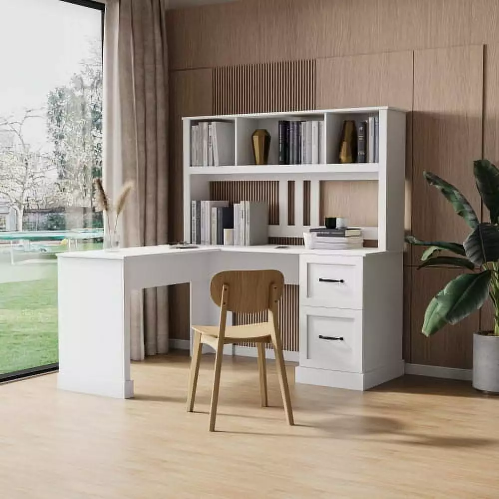 Home Office Computer Desk Hutch Antiqued White Finish - Classic Design Super Dope