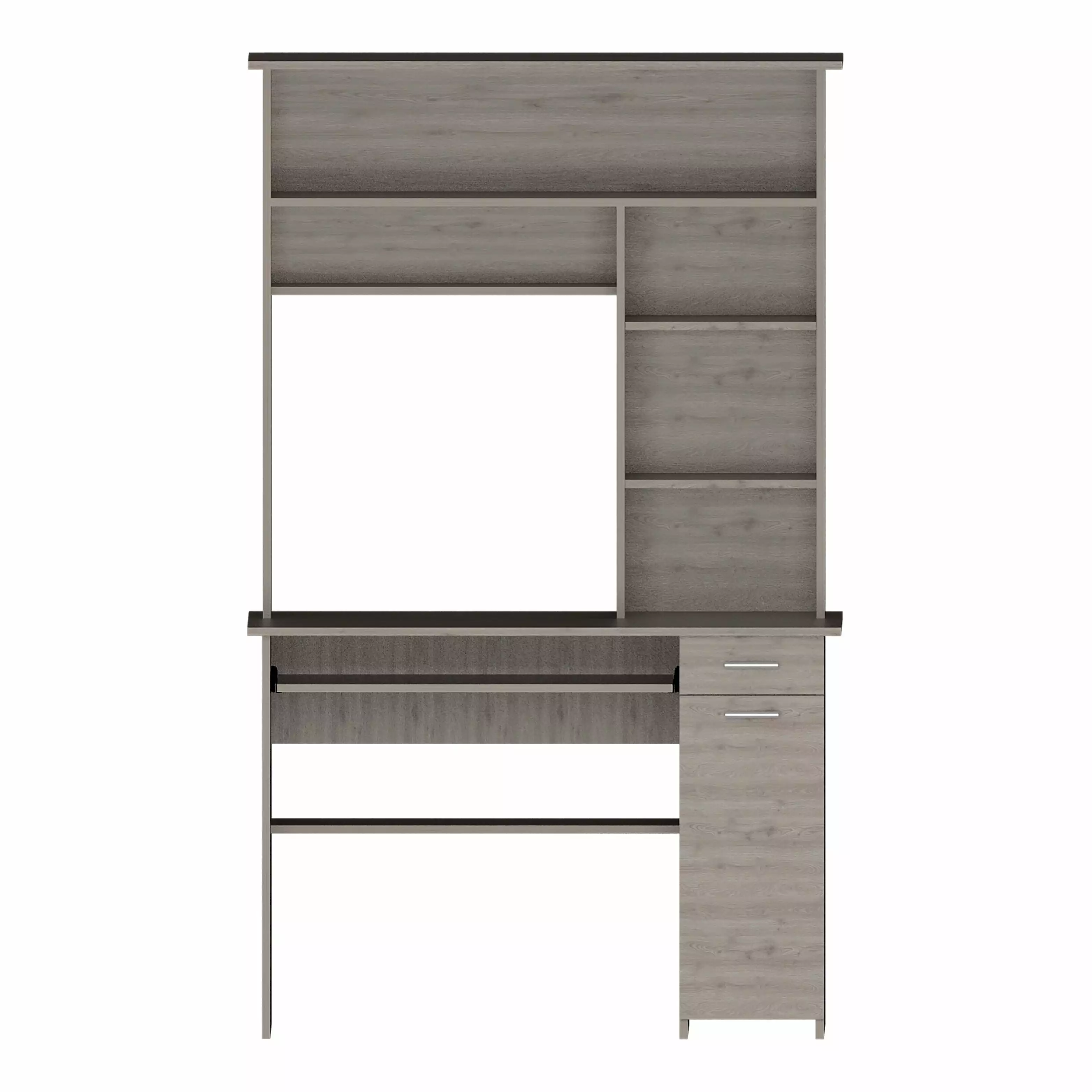 Compu 180 Hutch Desk Multiple Shelves, Keyboard Tray, CPU Panel, and One Drawer - Functional Workstation TUHOME Furniture