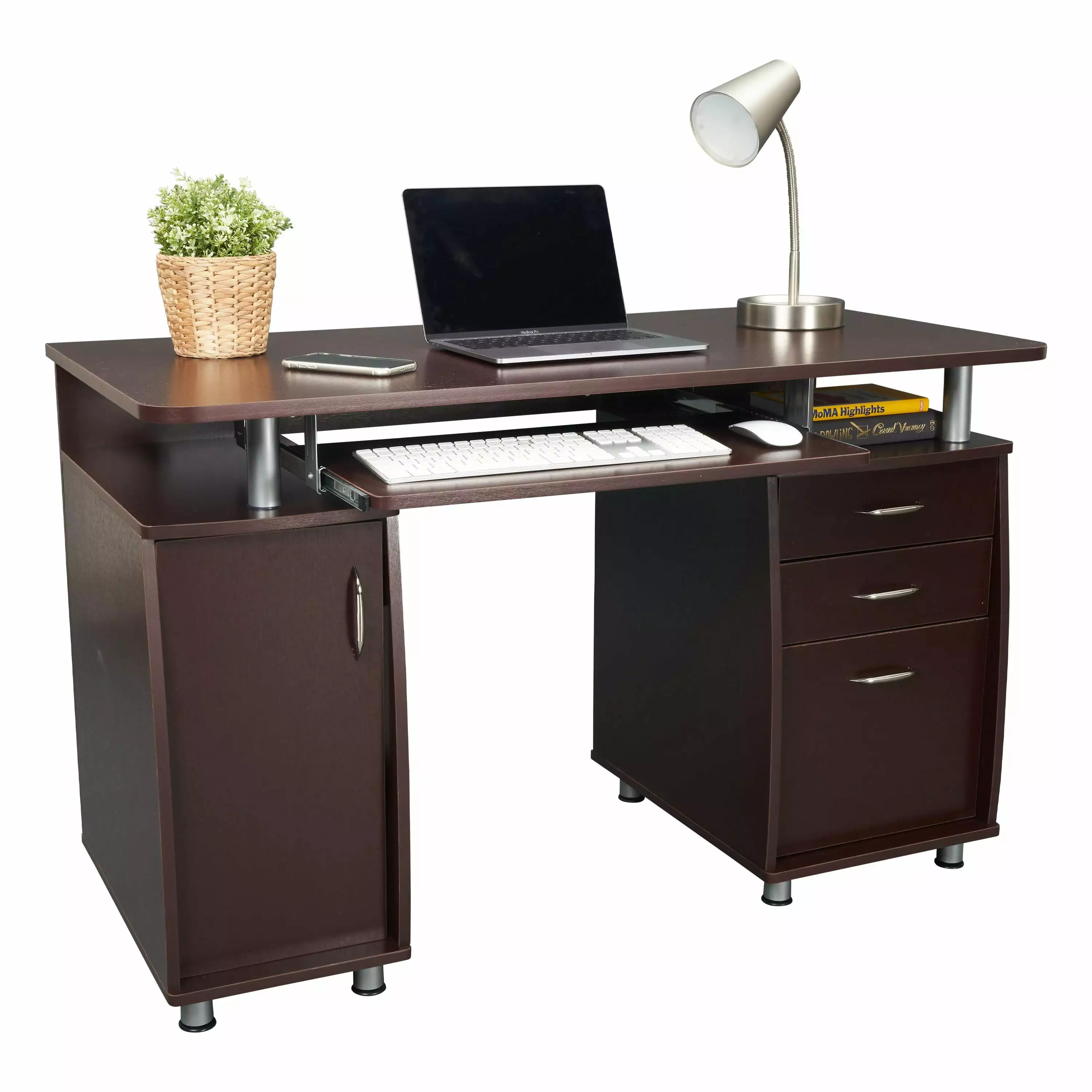 BaytoCare 47'' Computer Desk 2 Drawers and File Cabinet Portable Storage Shelves Chocolate - Functional Home Office Desk