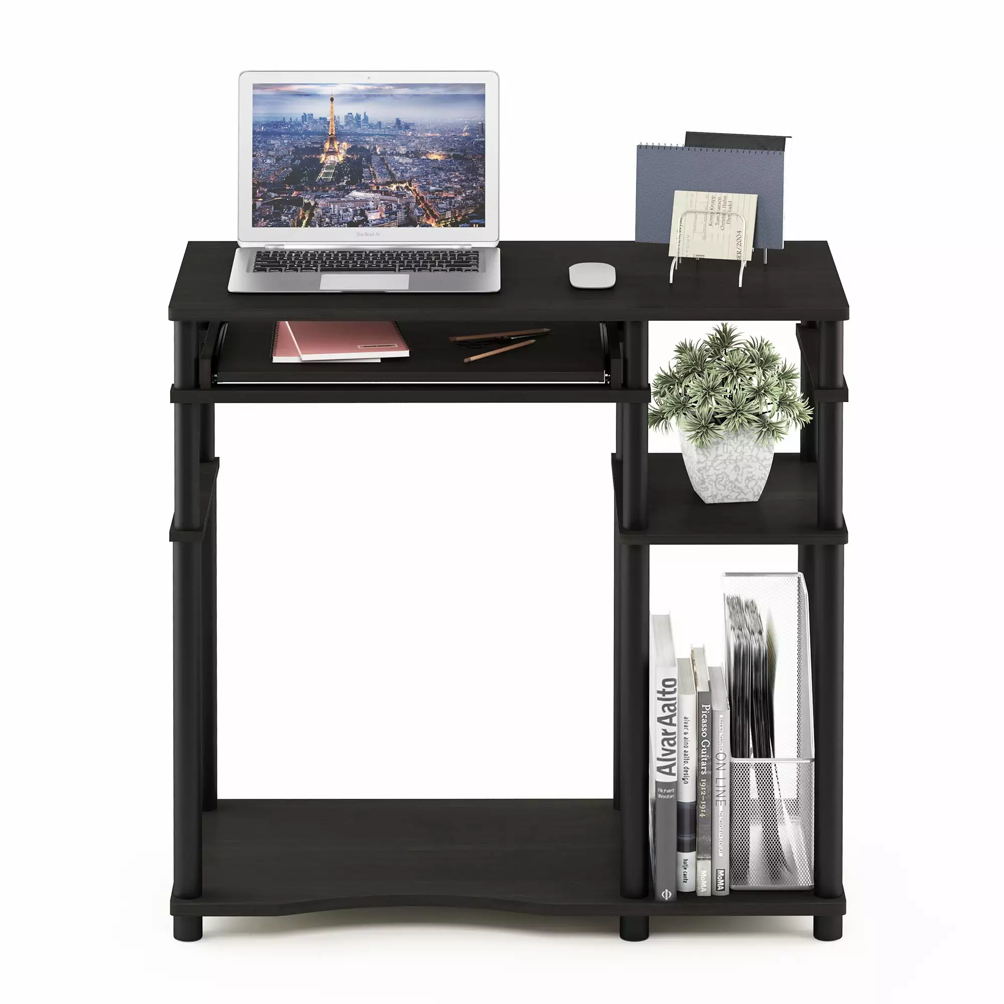 Furinno Abbott Computer Desk Bookshelf Espresso Black Study Workstation