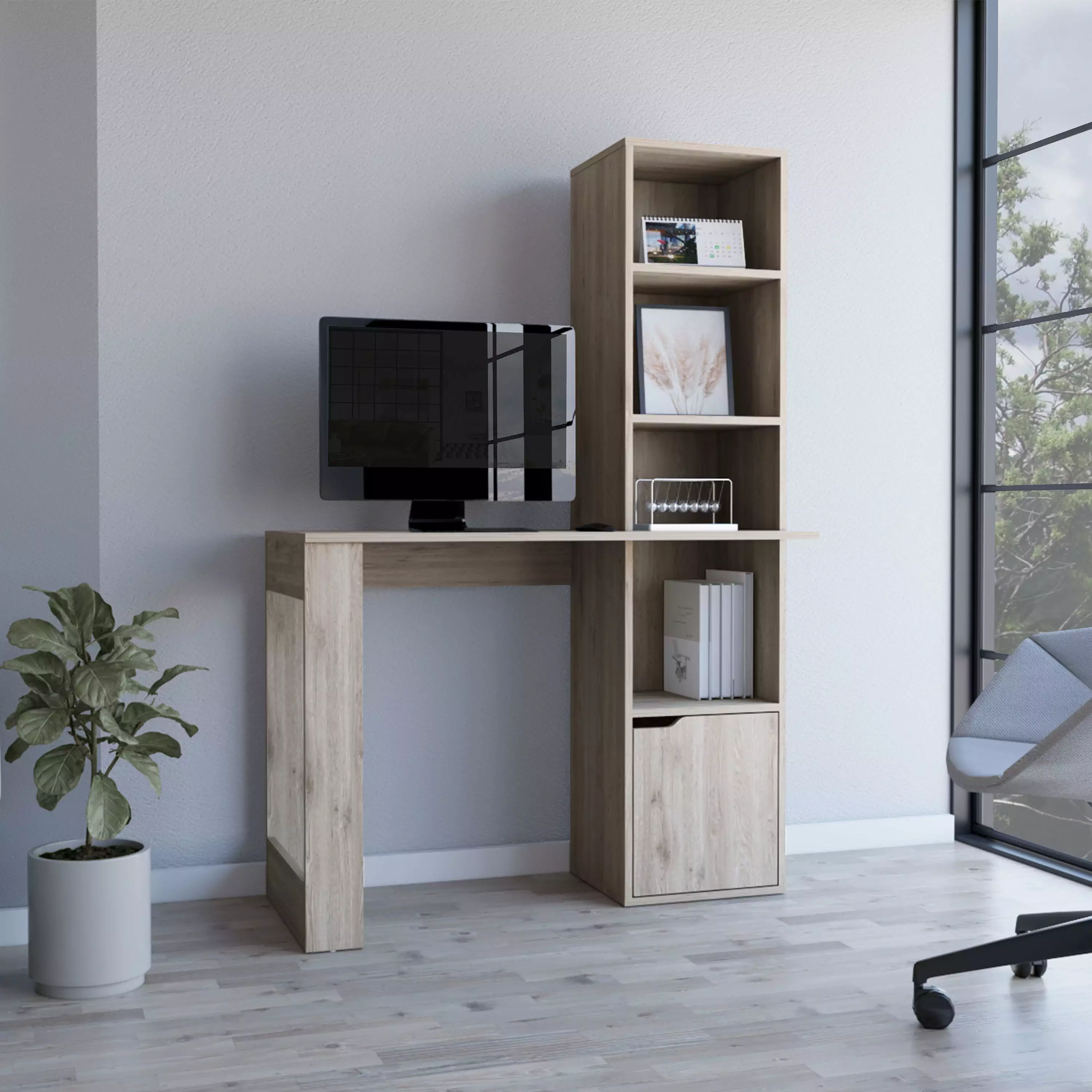 GeeHome Oiwa Computer Desk Bookcase and Cabinet Home Office