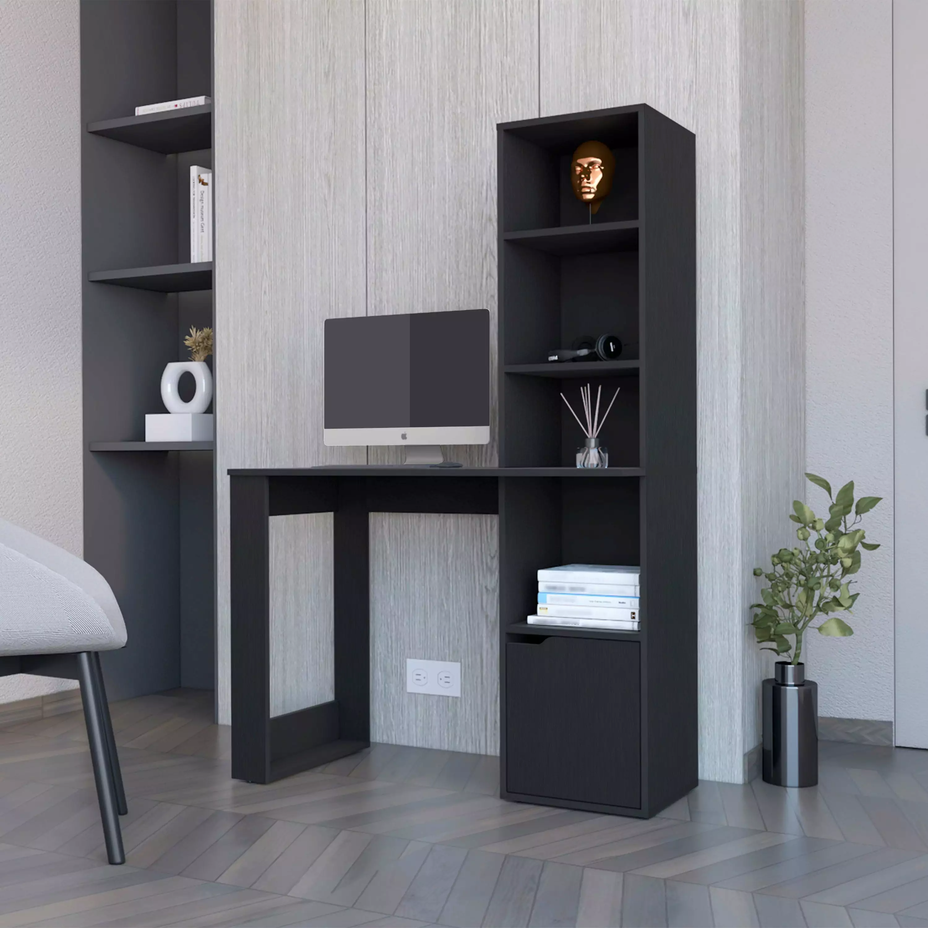 Computer Desk 4-Tier Bookcase and 1-Door Cabinet Home Office SMHZ