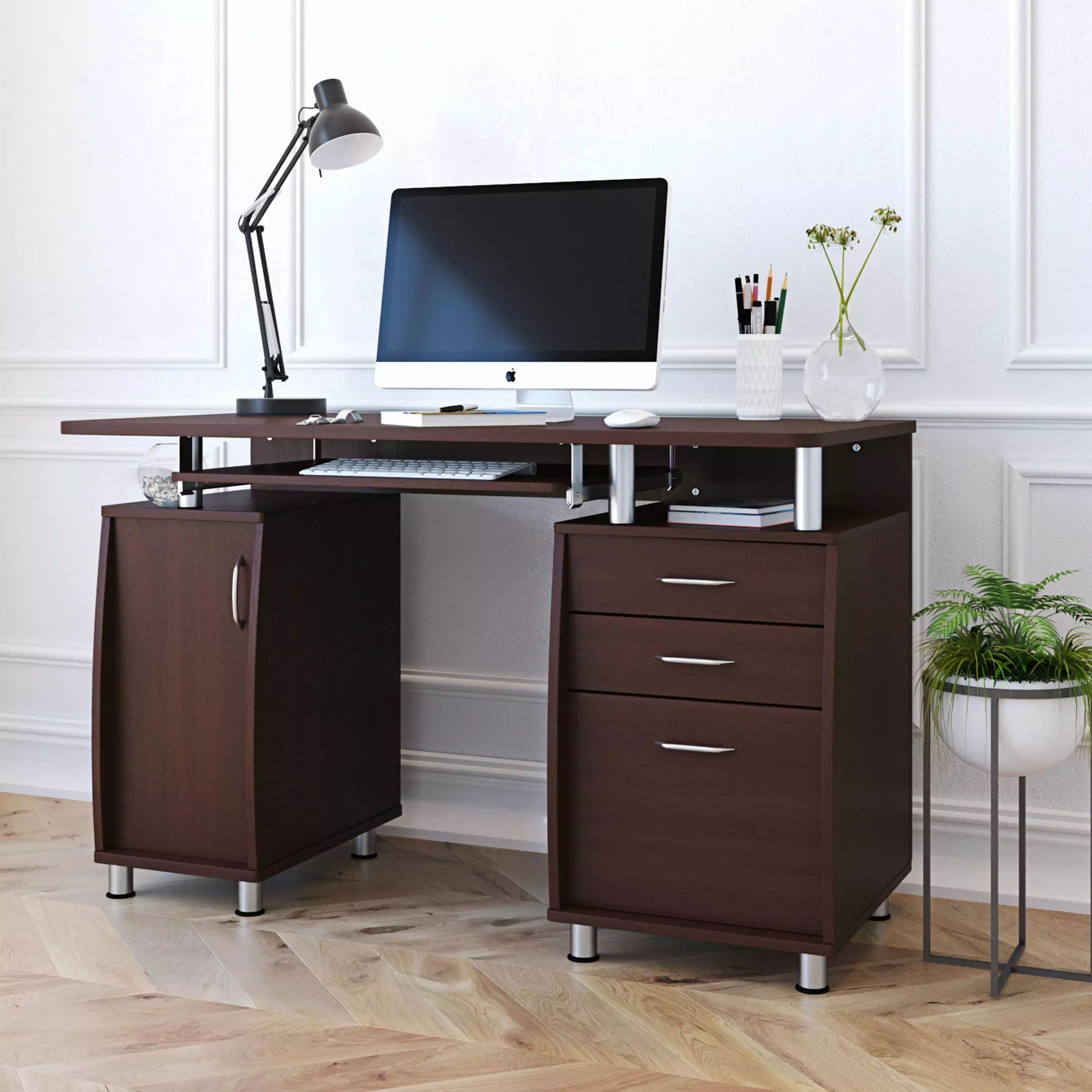 UBesGoo 2 Drawers Computer Desk 1 File Cabinet Portable Multipurpose Study Workstation Chocolate - Versatile Home Office Desk