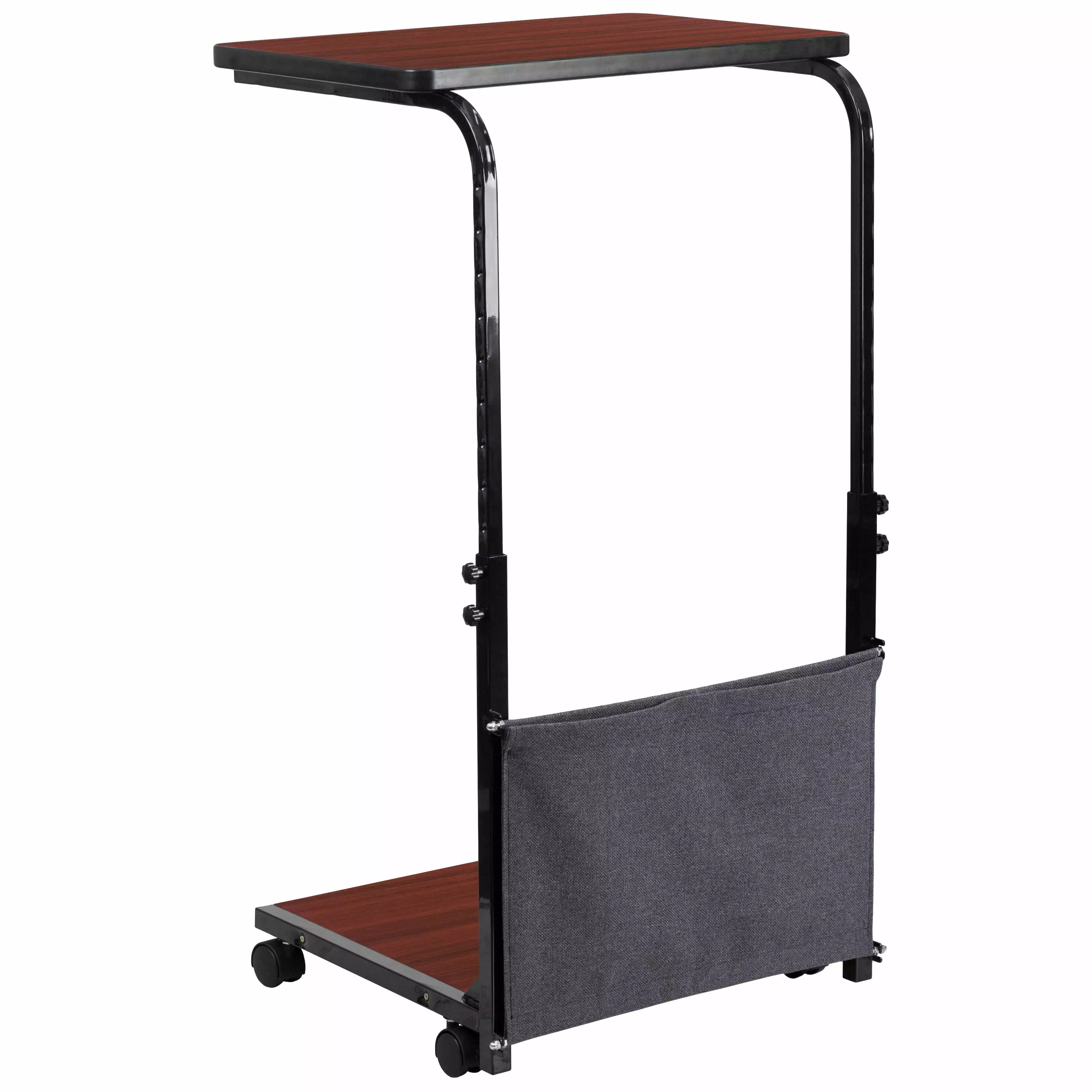 Line Furniture Crag Mobile Mahogany Adjustable Computer Desk Removable Storage Pouch