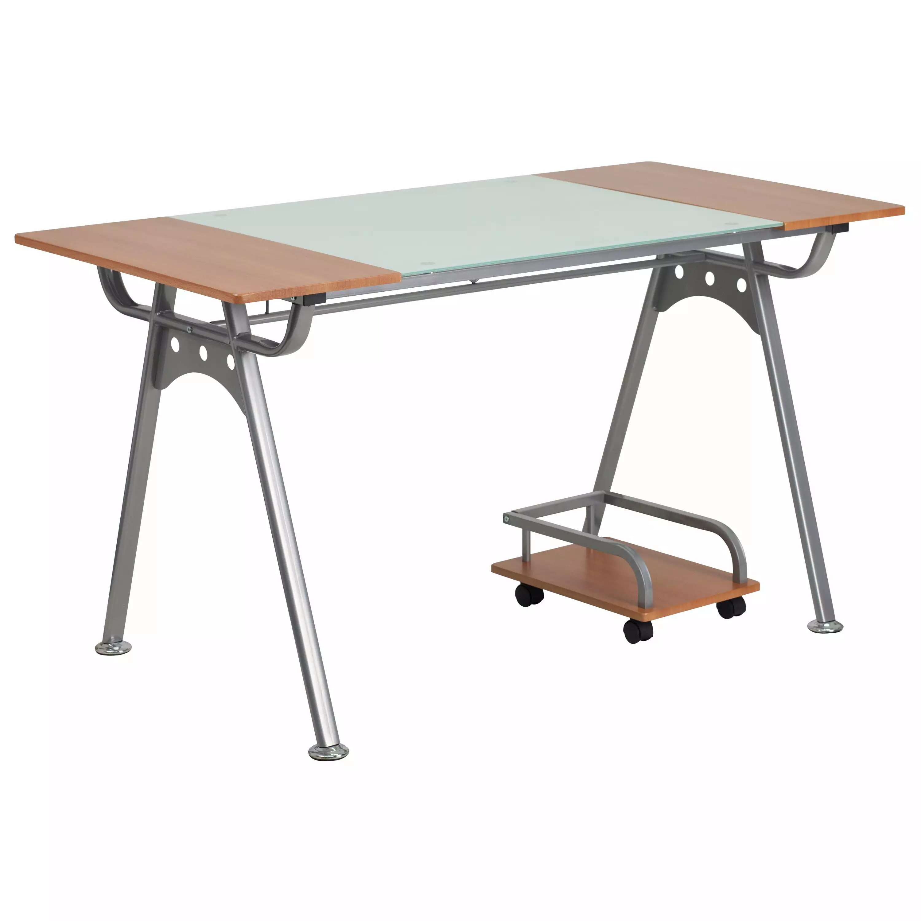 Line Furniture Rulf Computer Desk Glass and Cherry Laminate Top