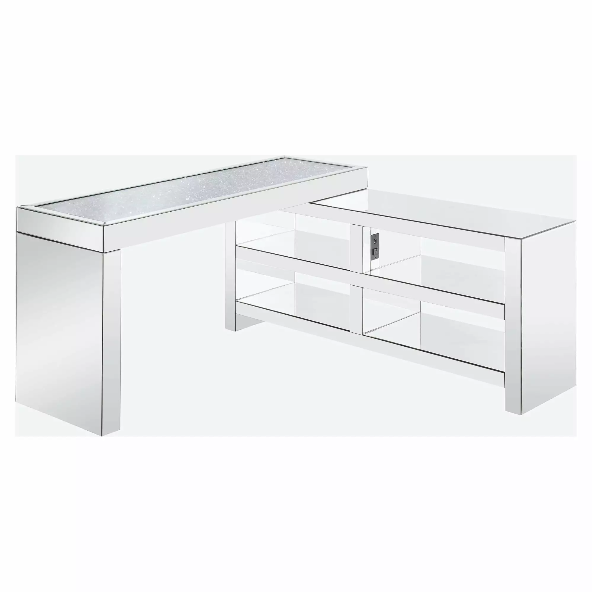 ACME Noralie Writing Desk Built- USB Ports Clear and Mirrored Modern Desk Acme Furniture