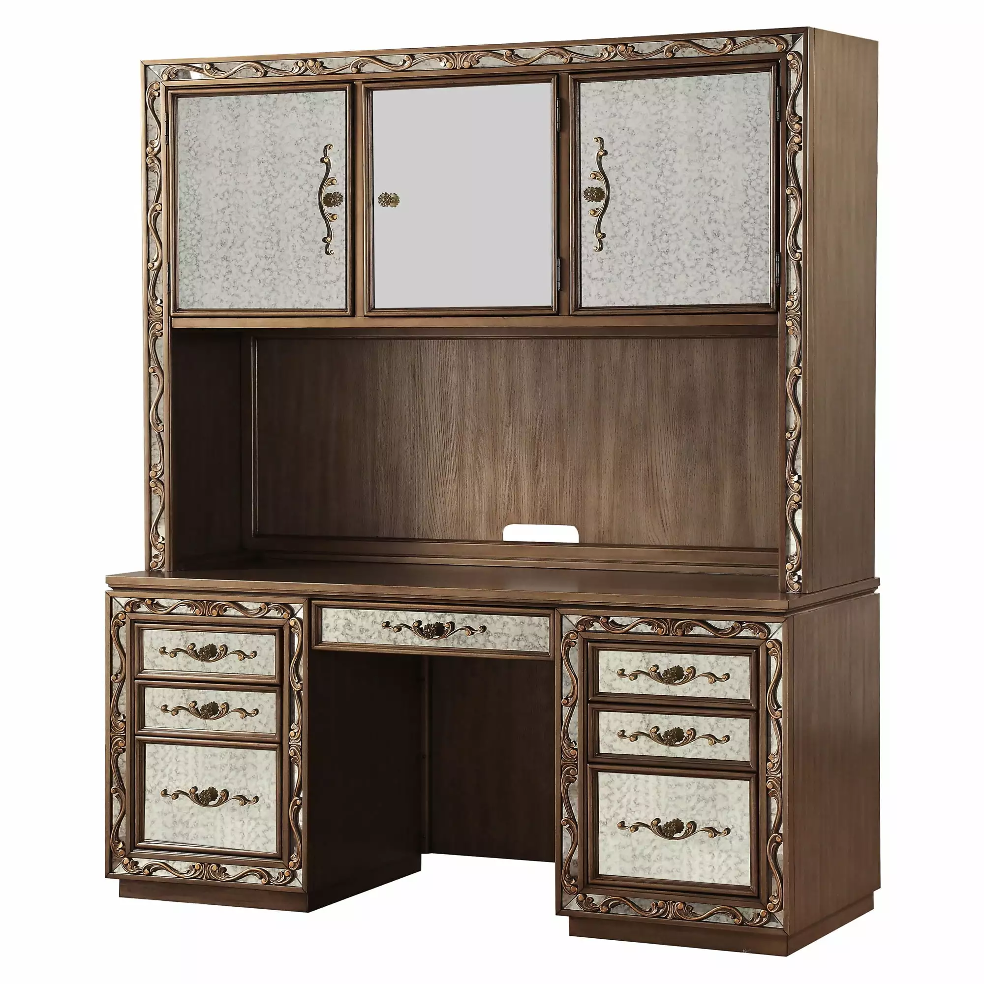 ACME Orianne Computer Desk and Hutch Antique Gold Vintage Home Office Furniture Acme Furniture