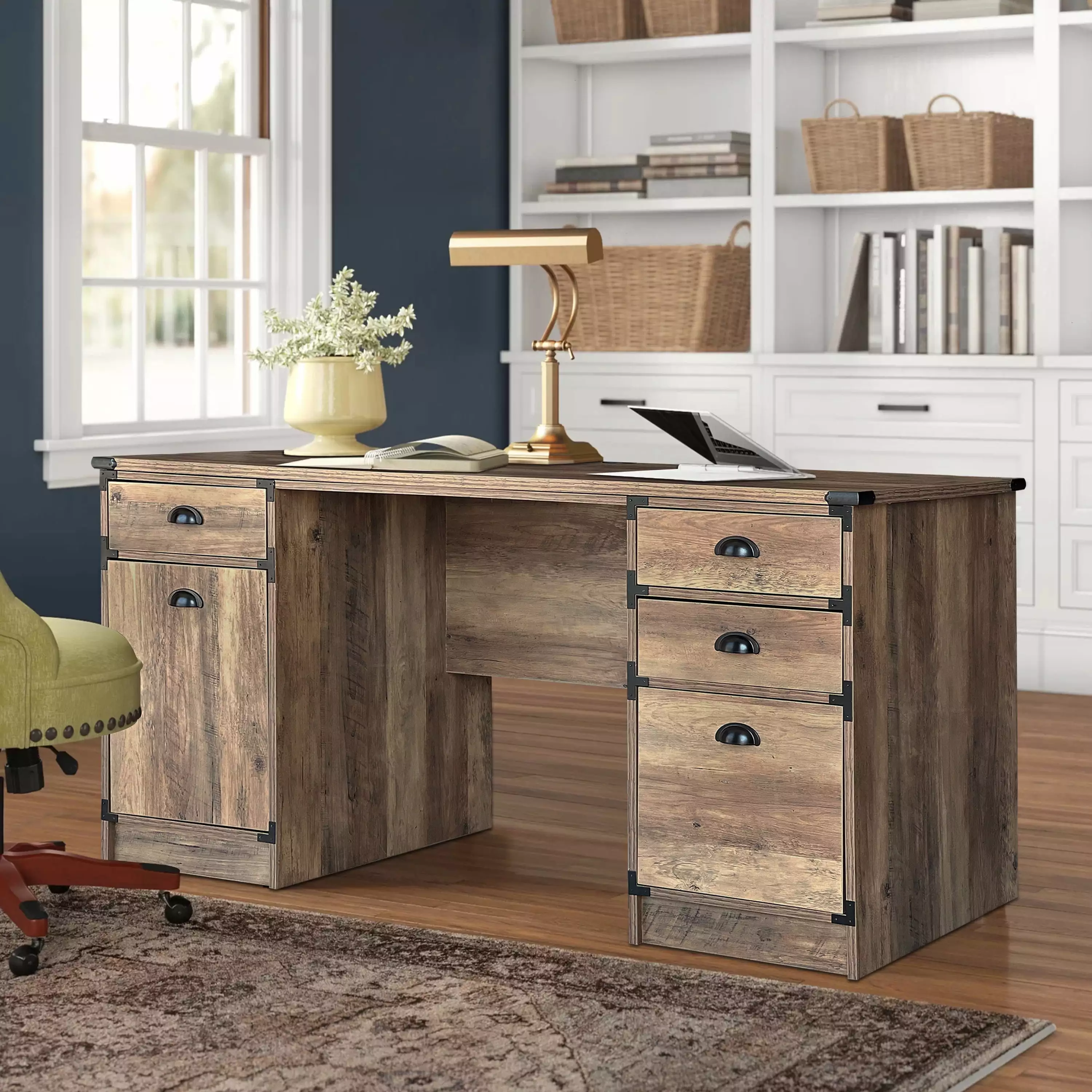 AGHDECO Orman Transitional Particle Board and Wood Desk Oak AGH DECO