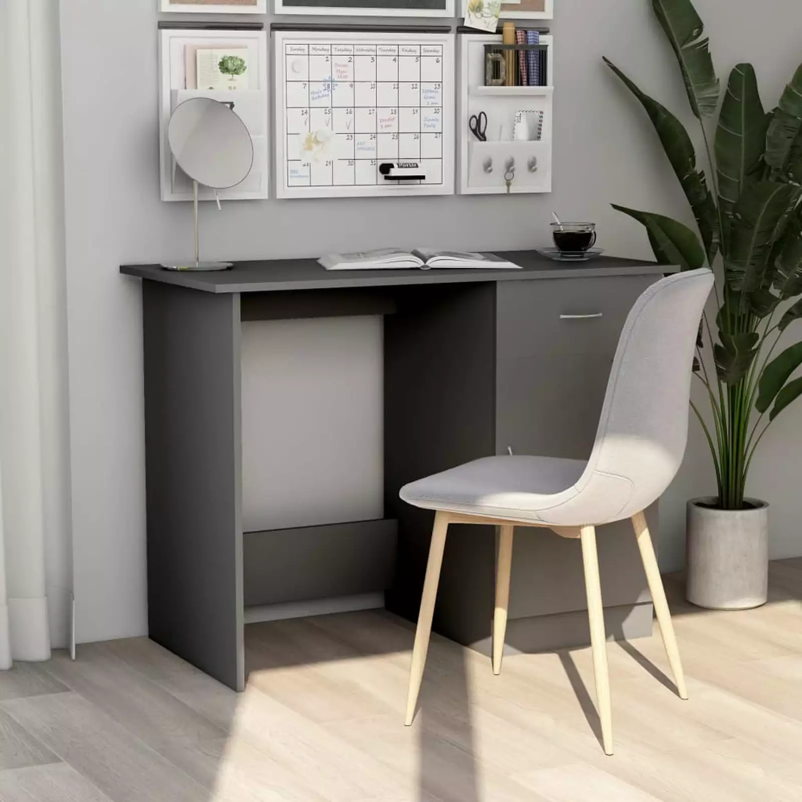 Anself 39.4 Inch Computer Desk Storage Drawer and Door Cabinet Gray