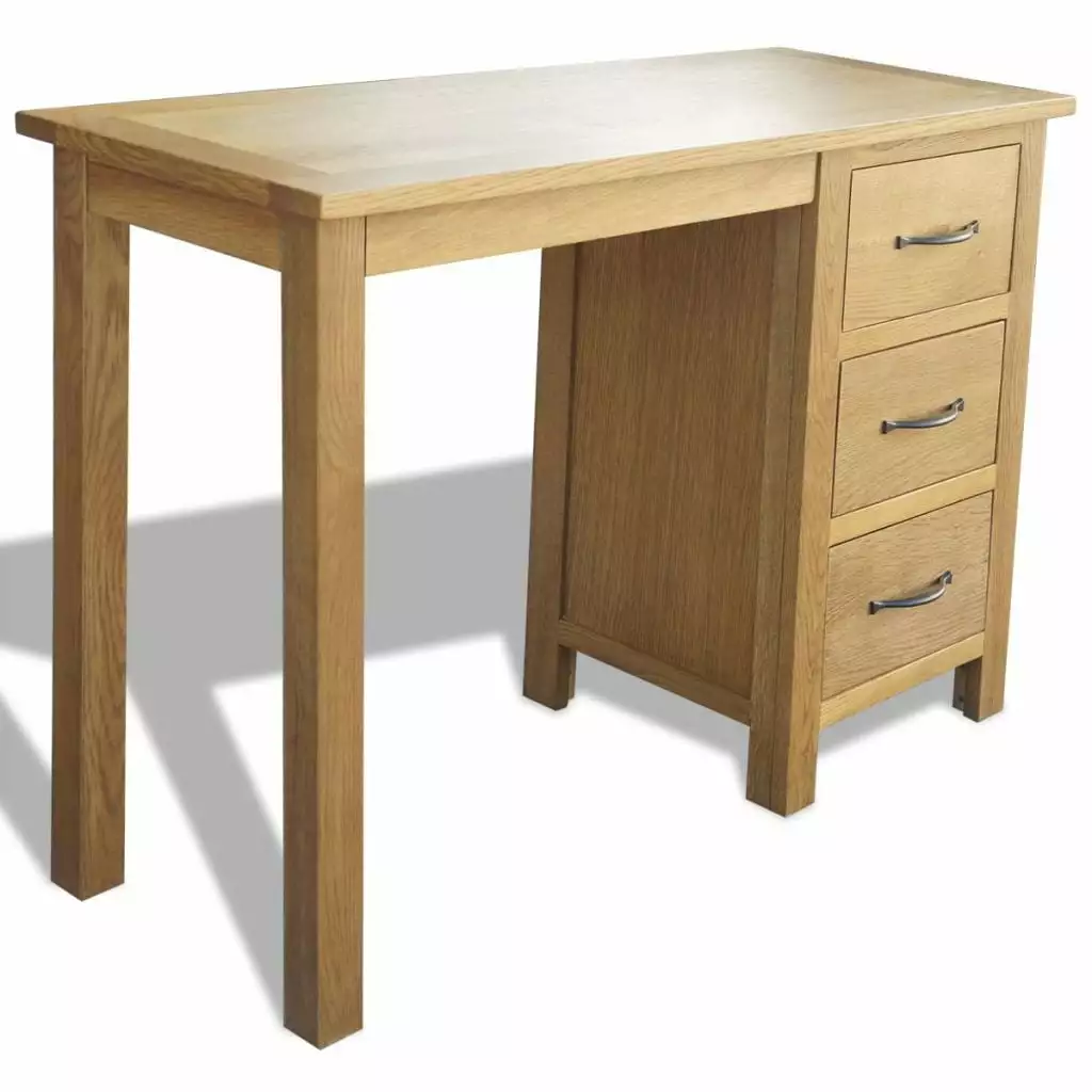 Anself Oak Finish Computer Desk 3 Drawers Home Office Study Table