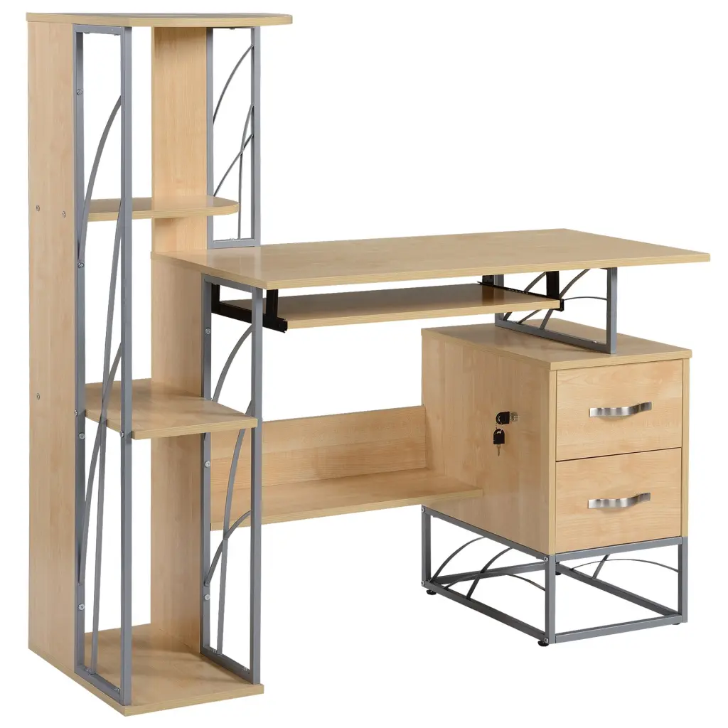 Homcom Modern Computer Desk 4 Tier Bookshelf Home Office Writing Desk aosom business