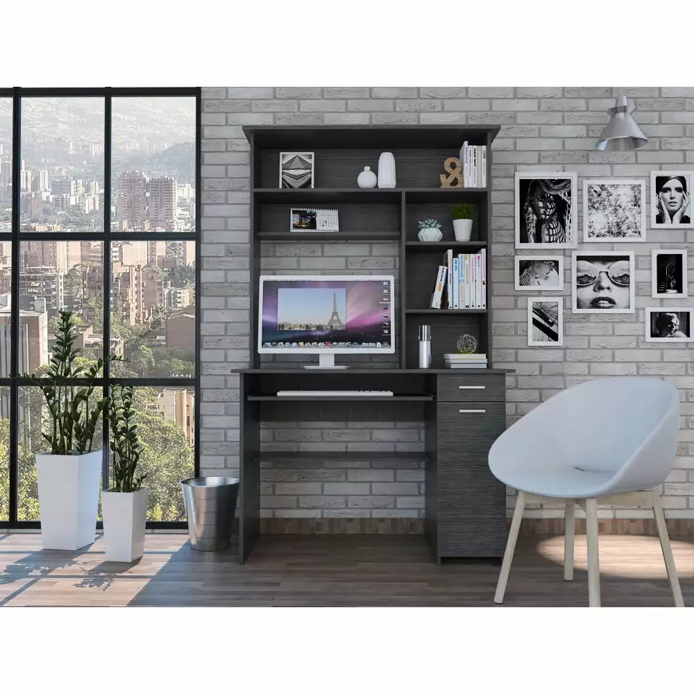 Aberdeen 2-Drawer 7-Shelf Computer Desk Hutch Smokey Oak Finish ApexGlow