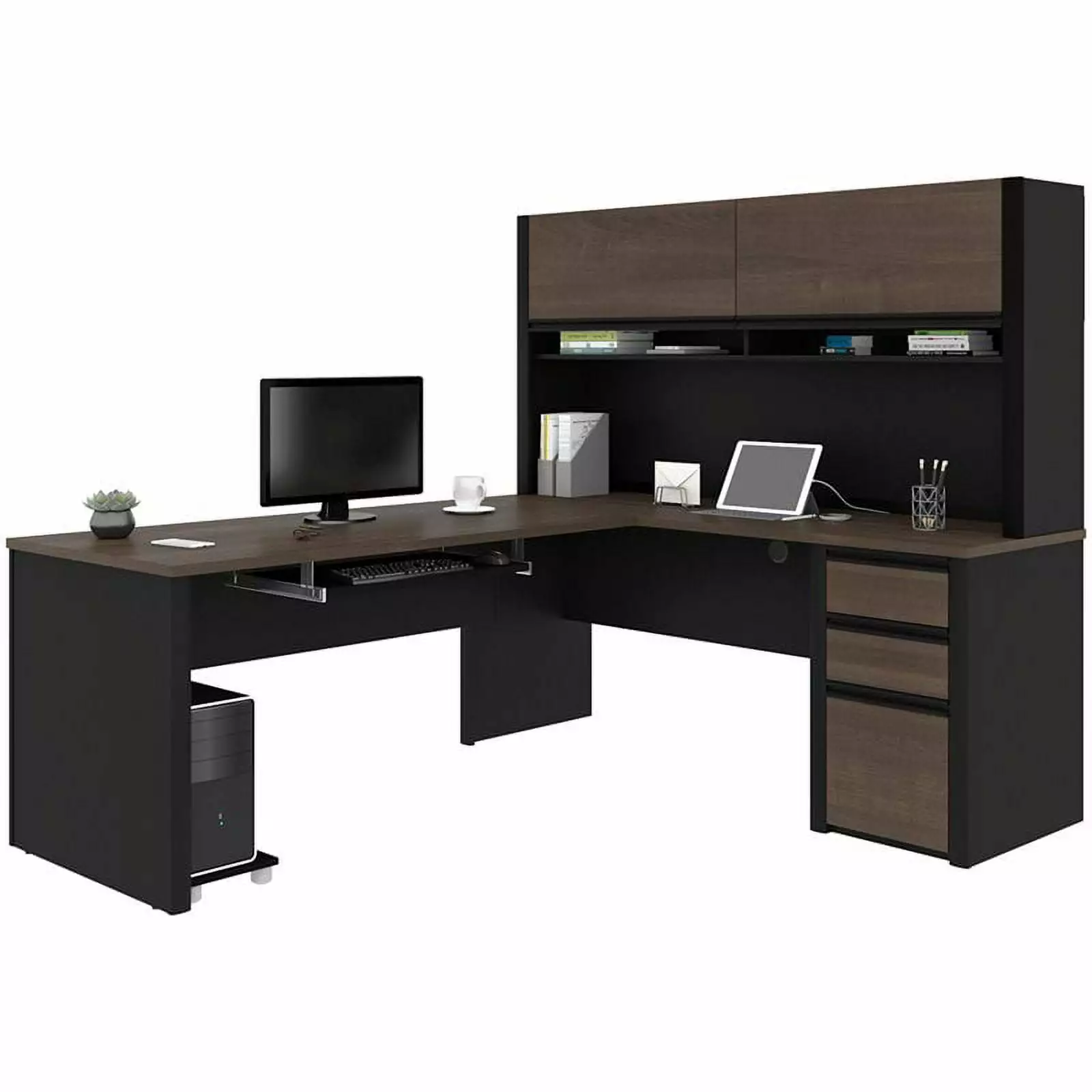 Atlin Designs 5 Piece L Shaped Computer Desk Hutch Antigua and Black - Spacious Workstation