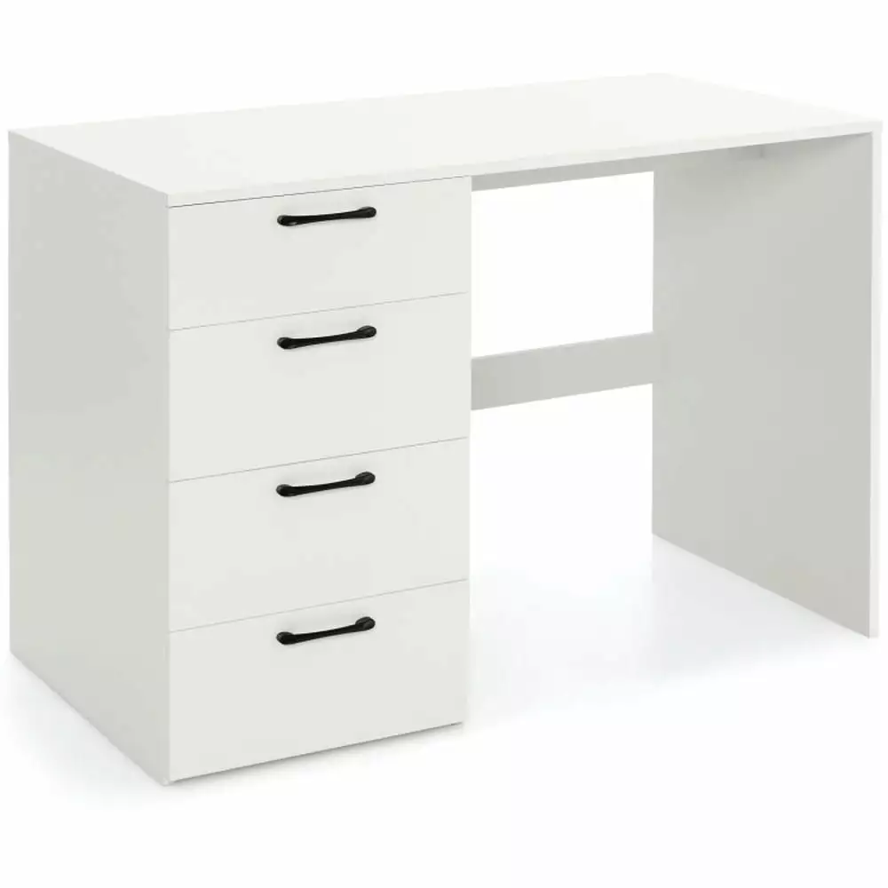 Barara King Home Office Desk Computer Desk Study Writing Gaming Table Workstation 43.5 Inch 4 Large Drawers White