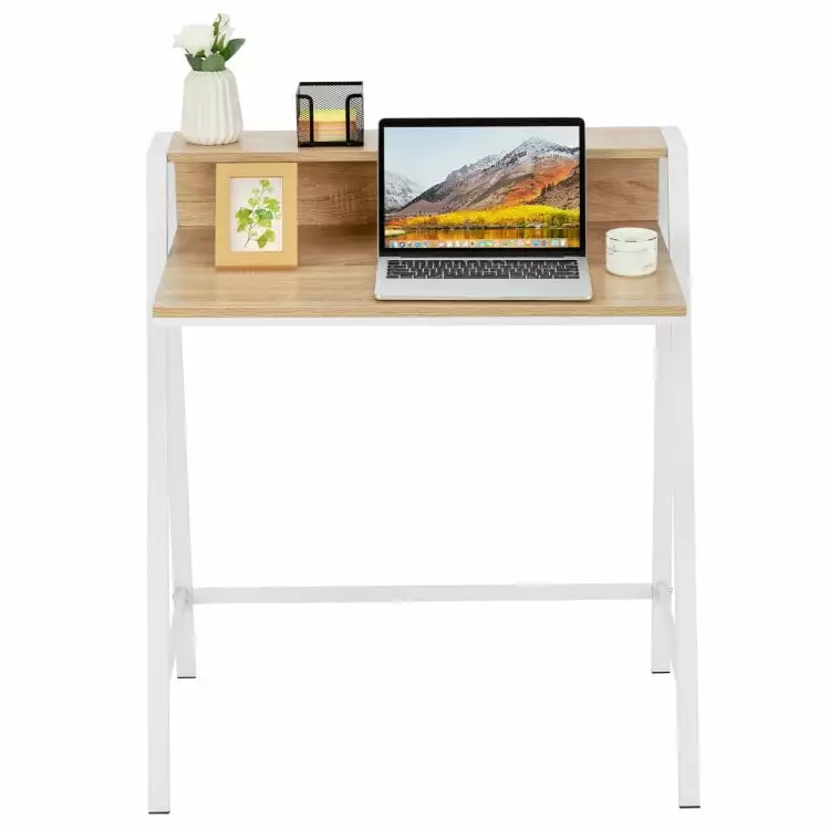 Barara King 2 Tier Computer Desk Office Writing Work Study Desk Home Office Workstation Natural