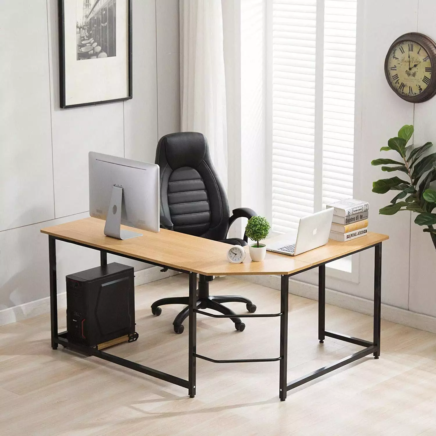 BaytoCare L-Shaped Desk Corner Computer Office Table Wood Home Workstation