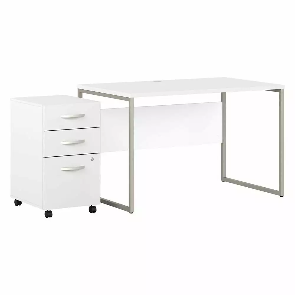 Hybrid 48W x 30D Computer Desk Drawers White Engineered Wood Office Workstation BBF