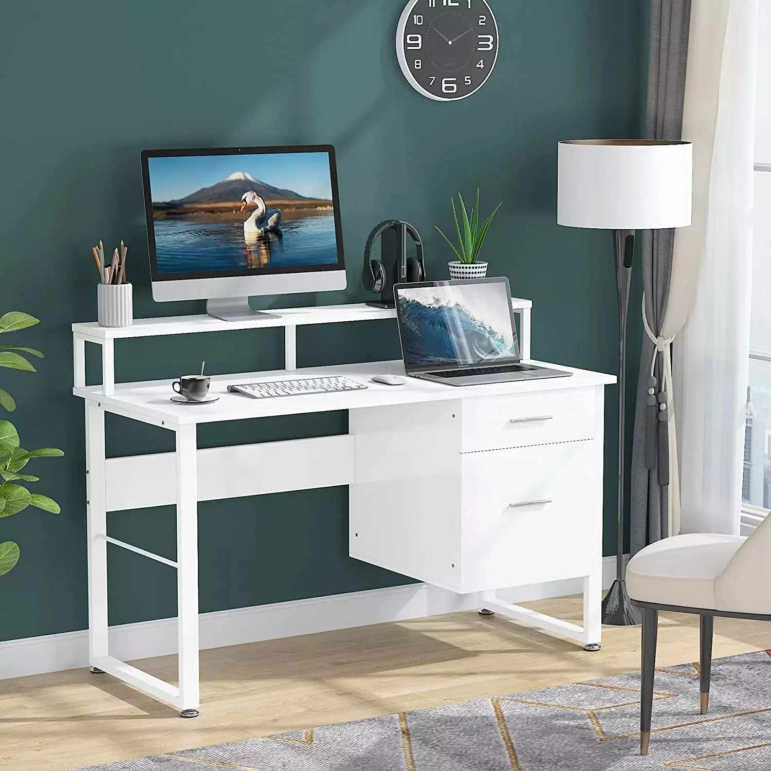 47 Inches White Computer Desk Hutch and 2 Drawers - Modern Home Office Workstation Bed Bath & Beyond