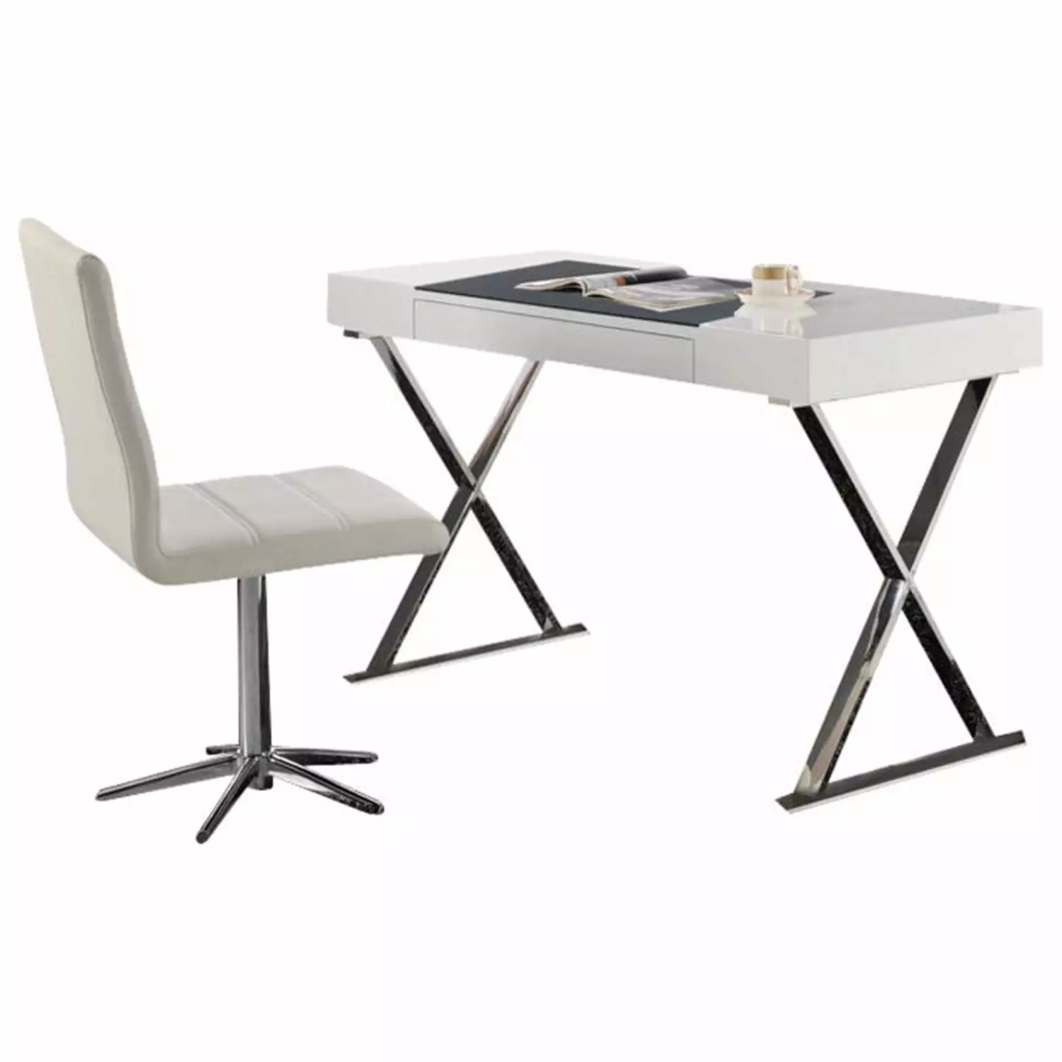 Best Master Modern Computer Desk Stainless Steel Legs White High Gloss Finish Home Office Desk Best Master Furniture