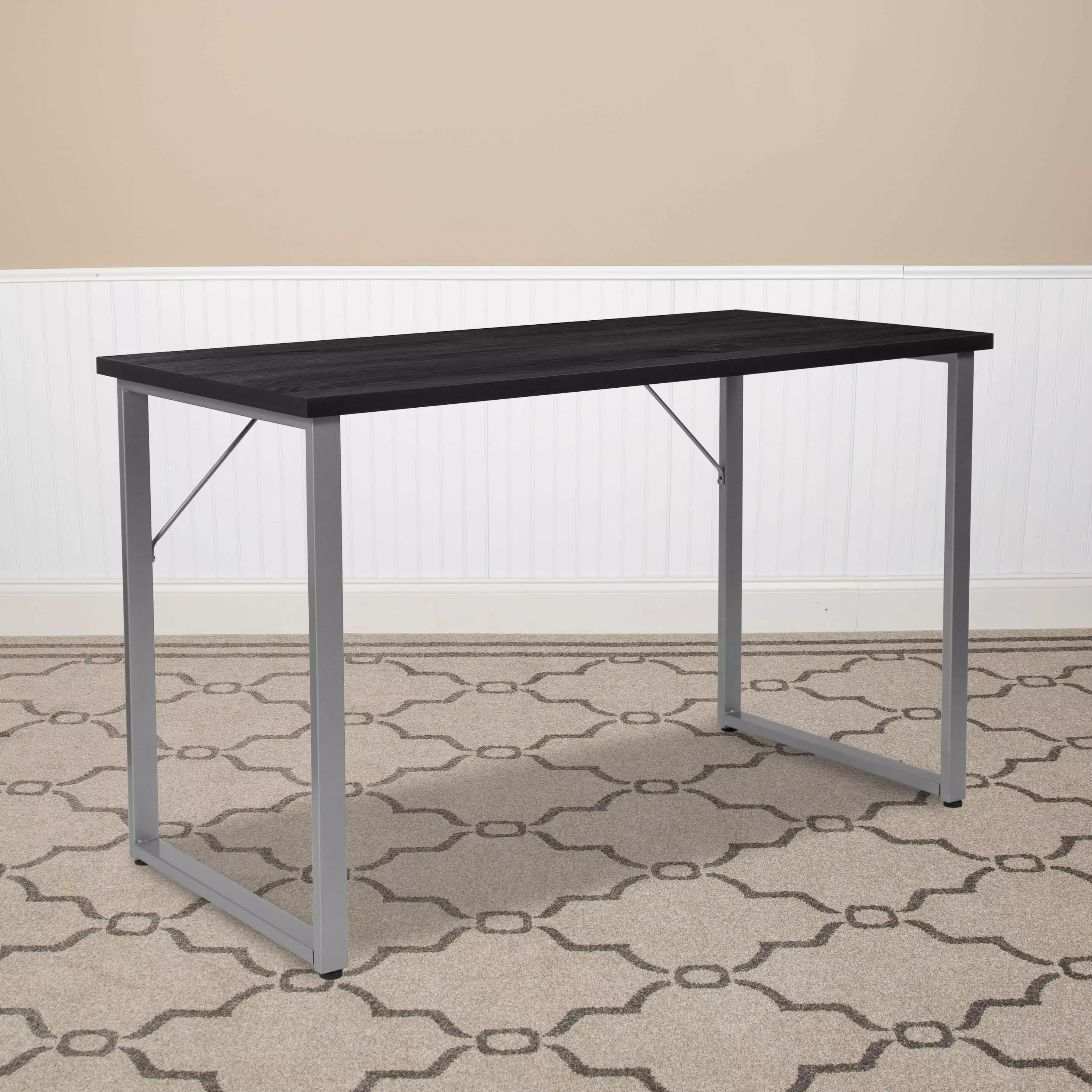 BizChair Black Computer Desk Silver Metal Frame