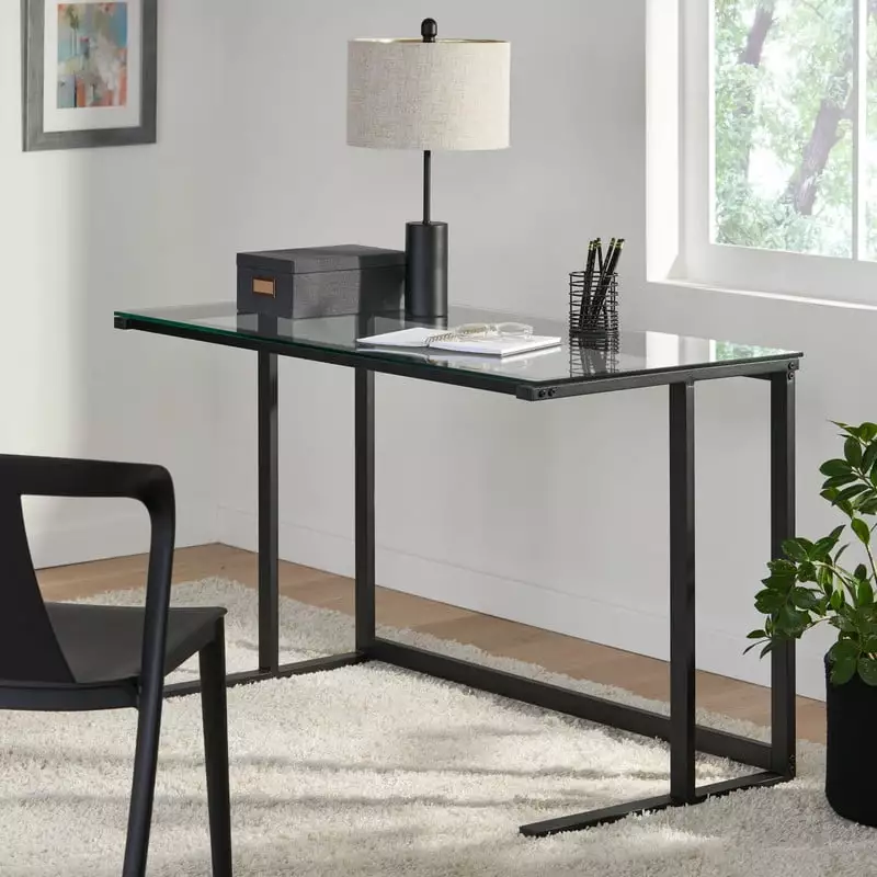 BJJAT Tempered Glass Computer Desk Study Desk Small Spaces Black