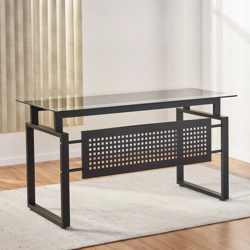 BJJAT Tempered Glass Computer Study Desk - Black Desk Small Spaces