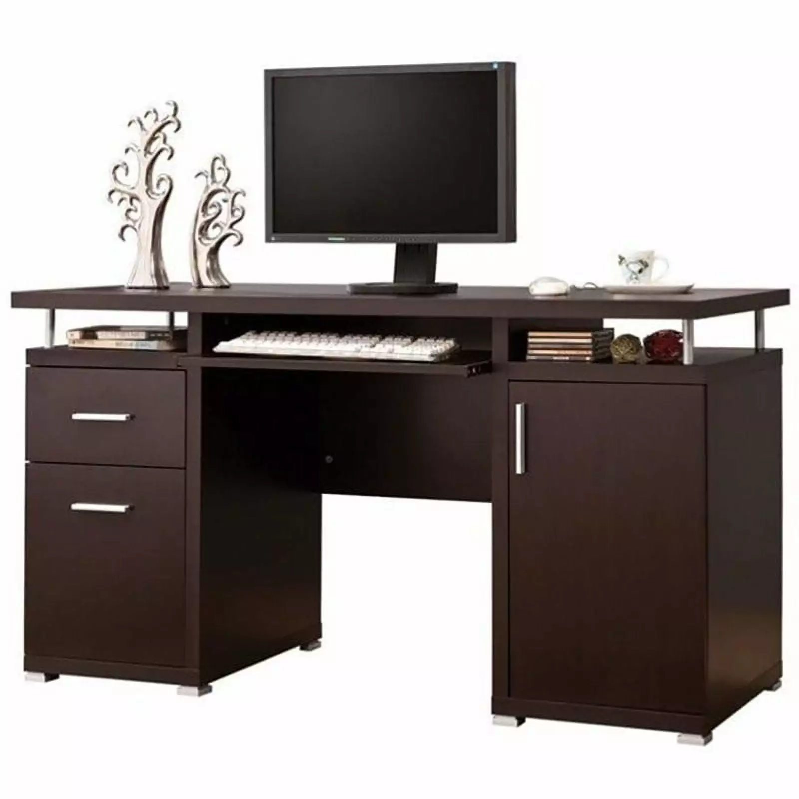 Bowery Hill Contemporary Cappuccino Computer Desk 2 Drawers