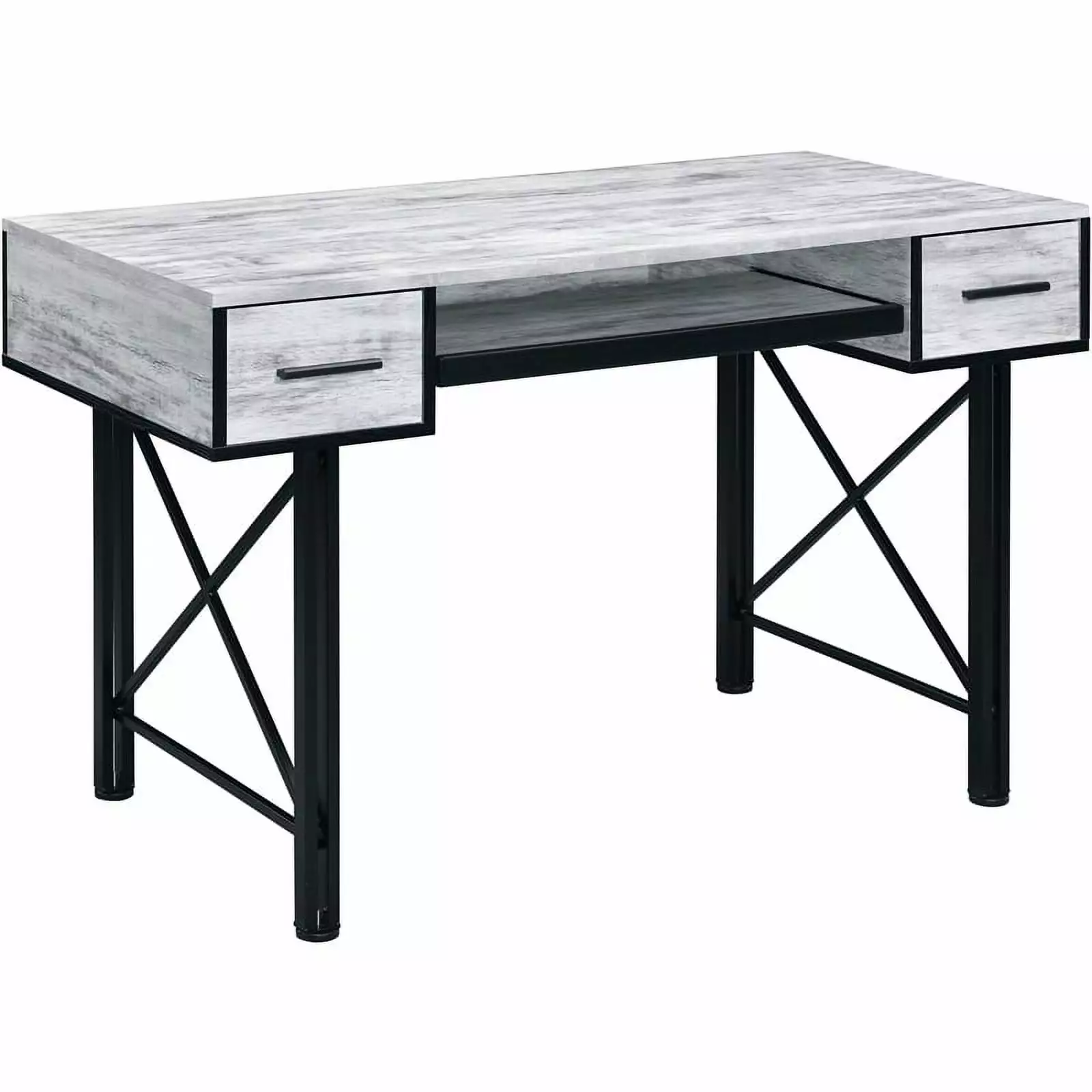 Bowery Hill Wooden Top Computer Desk Antique White and Black Modern Desk