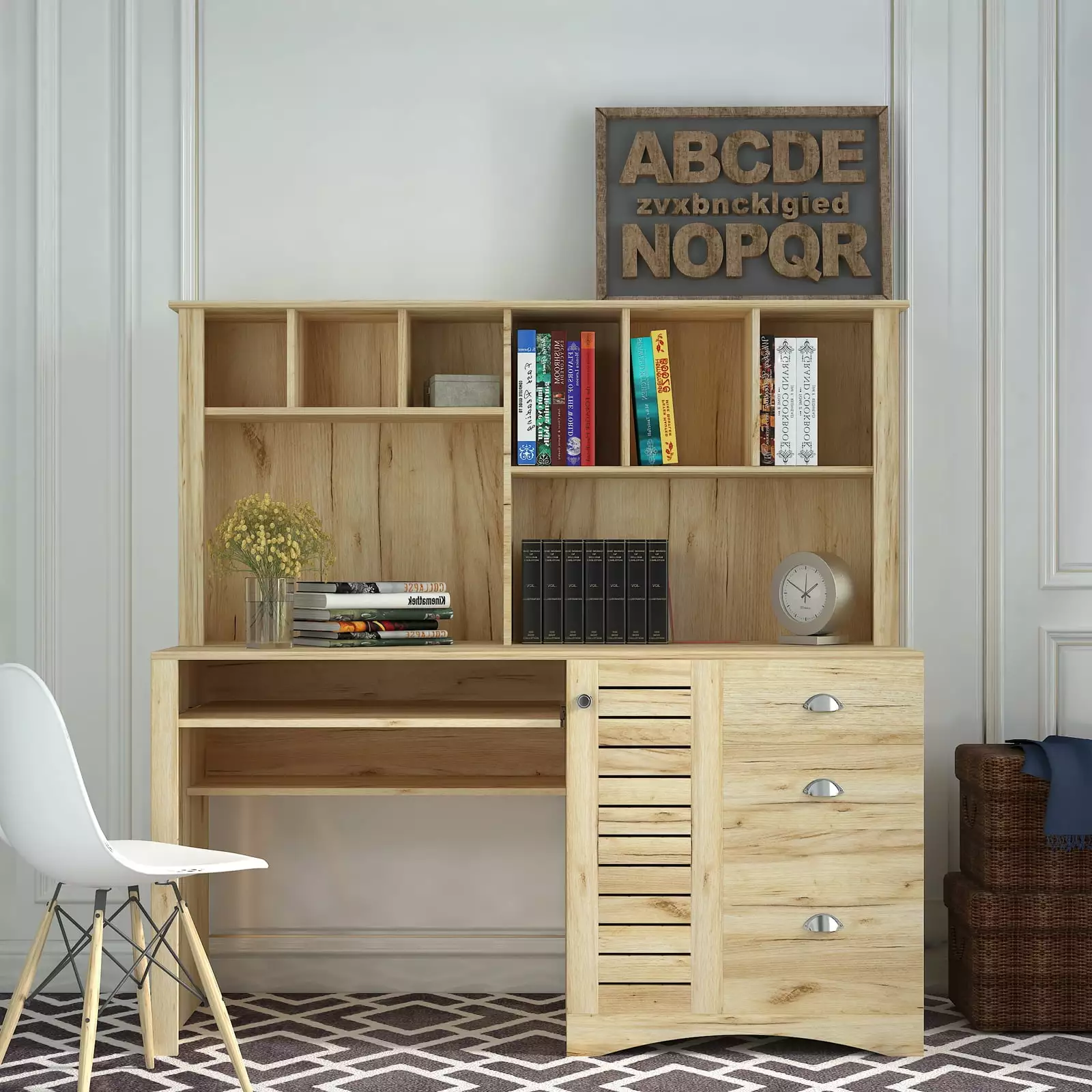 Home Office Computer Desk Hutch Antiqued Oak Finish Branax