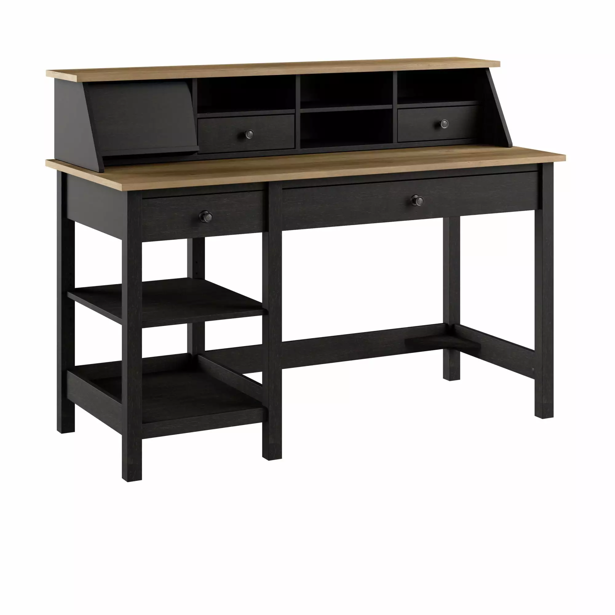 Bush Furniture Mayfield 54W Computer Desk Shelves and Organizer Vintage Black and Reclaimed Pine