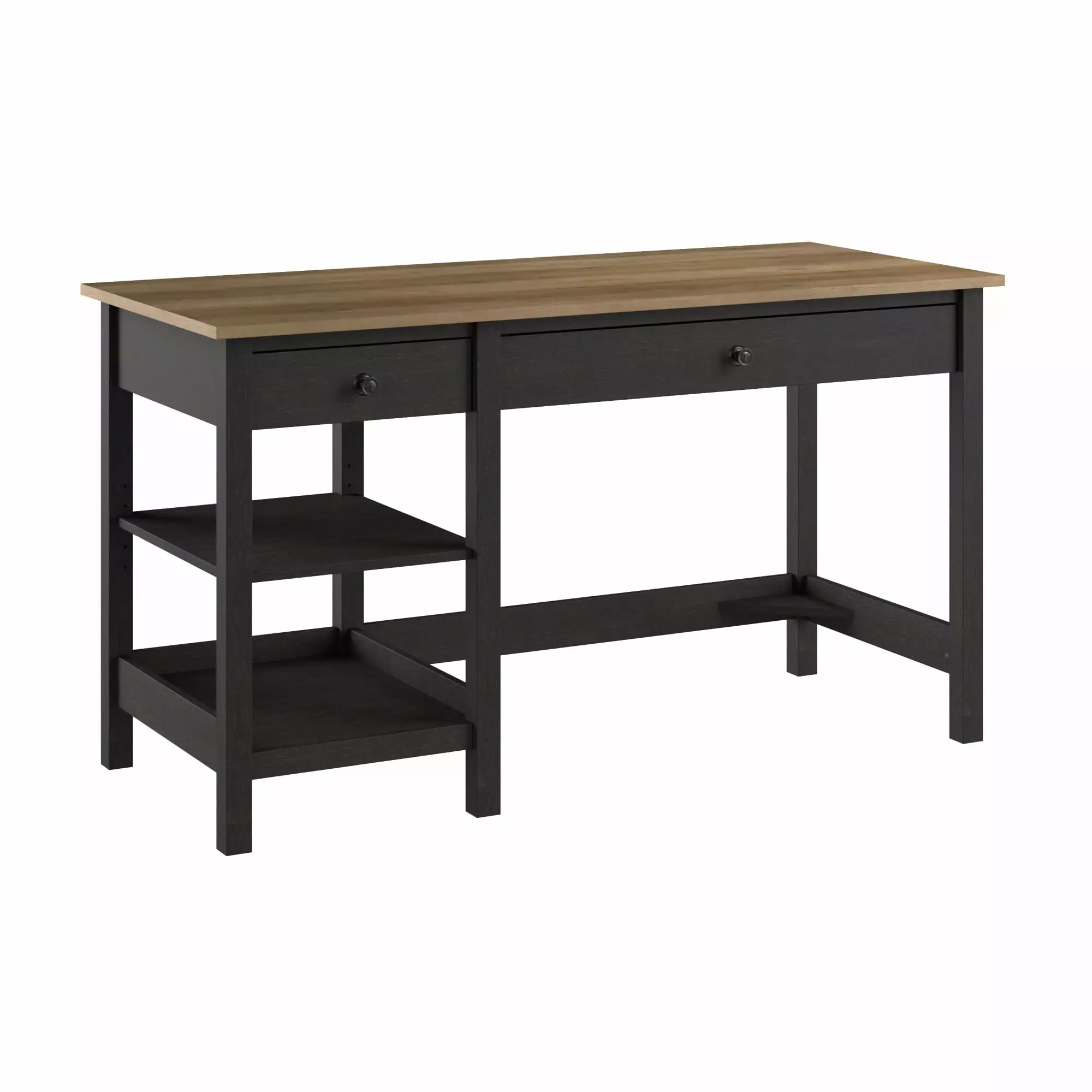 Bush Furniture Mayfield 54W Vintage Black Computer Desk Shelves and Reclaimed Pine