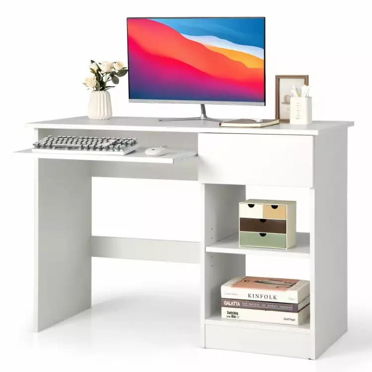 Canddidliike Wooden Computer Desk CPU Stand White Gaming and Study