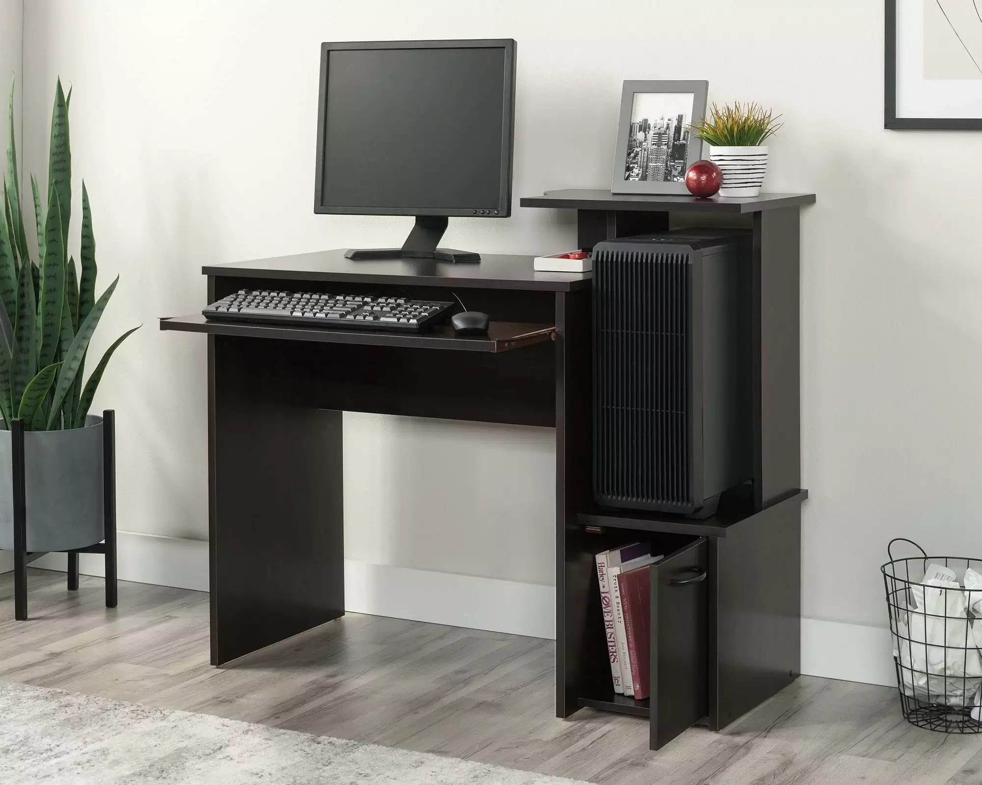 CasaSole 40 Wide Computer Desk Cinnamon Cherry - Compact Home Office Desk
