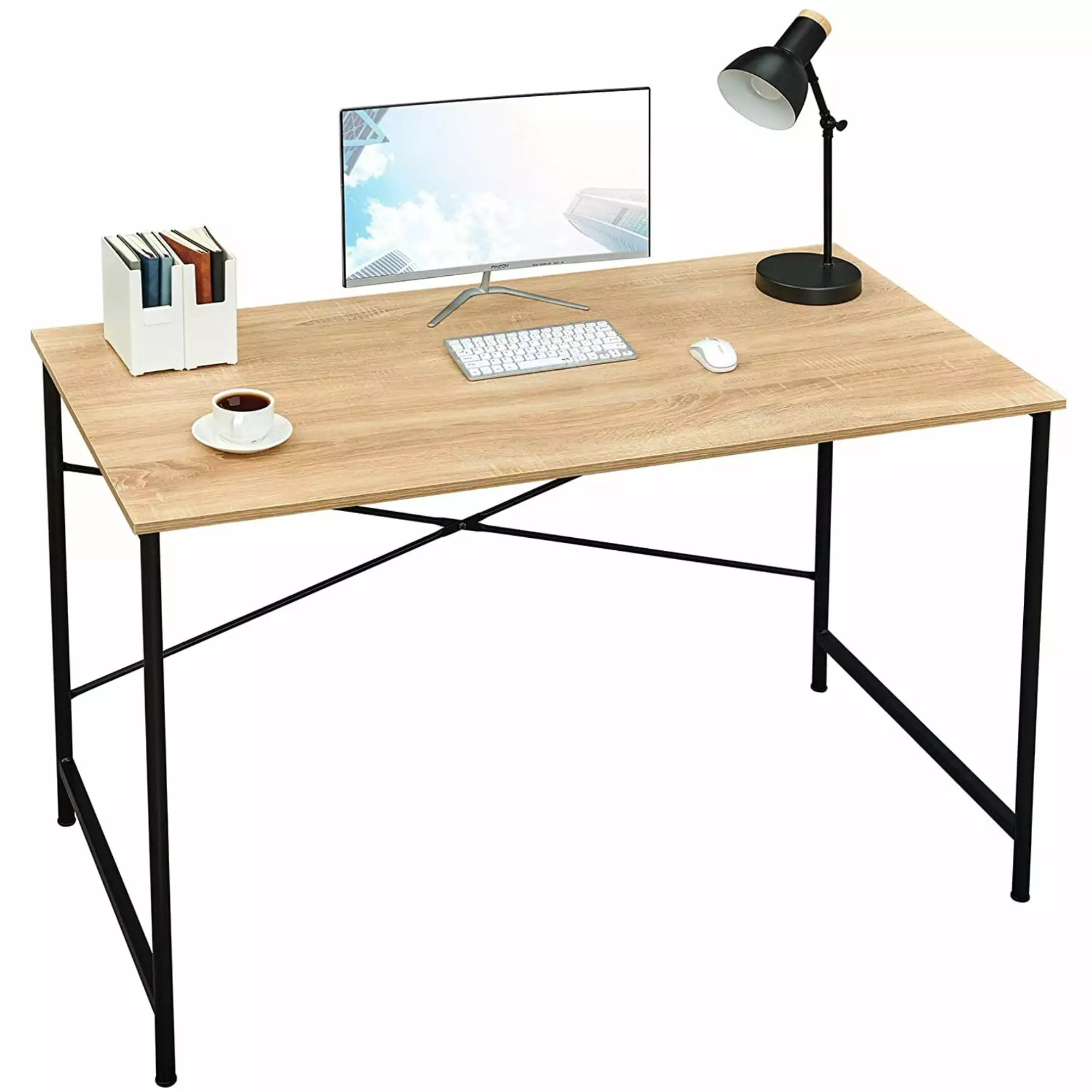 Coavas Office Computer Desk Large Study Desk Simple Writing Table Workstation Home Oak Tabletop Black Frame 47