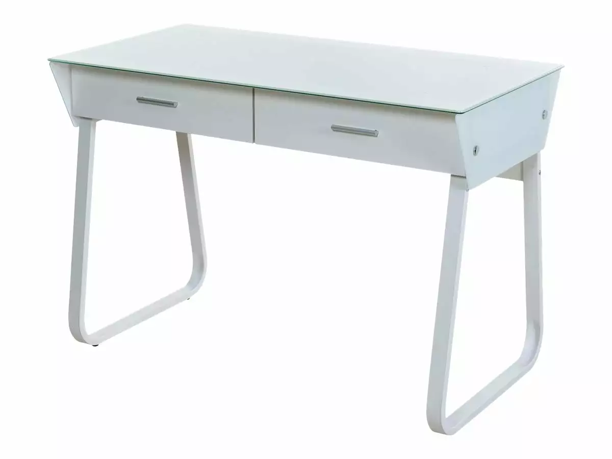 OneSpace Ultramodern Glass Computer Desk Drawers White Modern Office Comfort Line Products