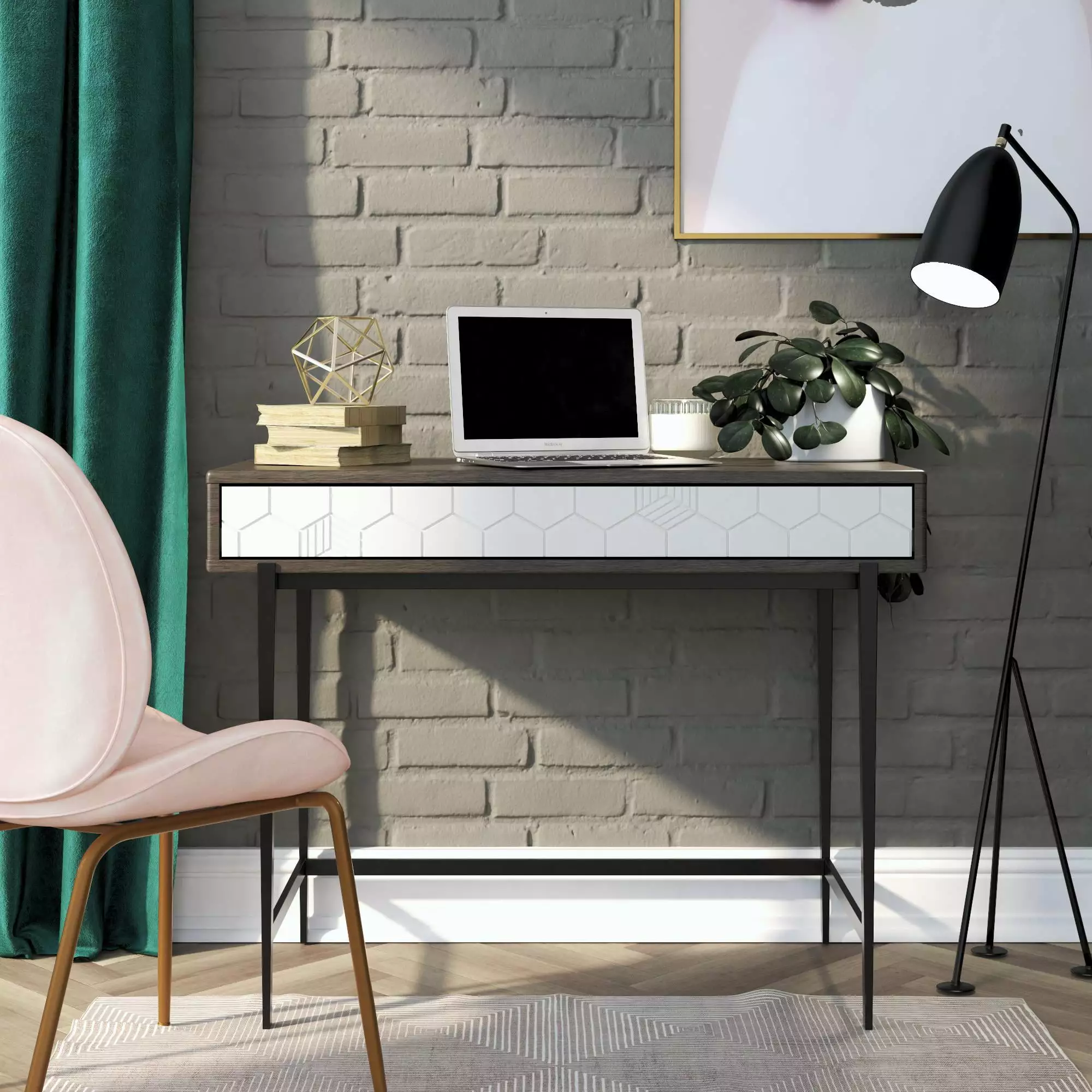 Olivia Computer Desk - Gray Oak Modern Study Table Home and Office CosmoLiving by Cosmopolitan