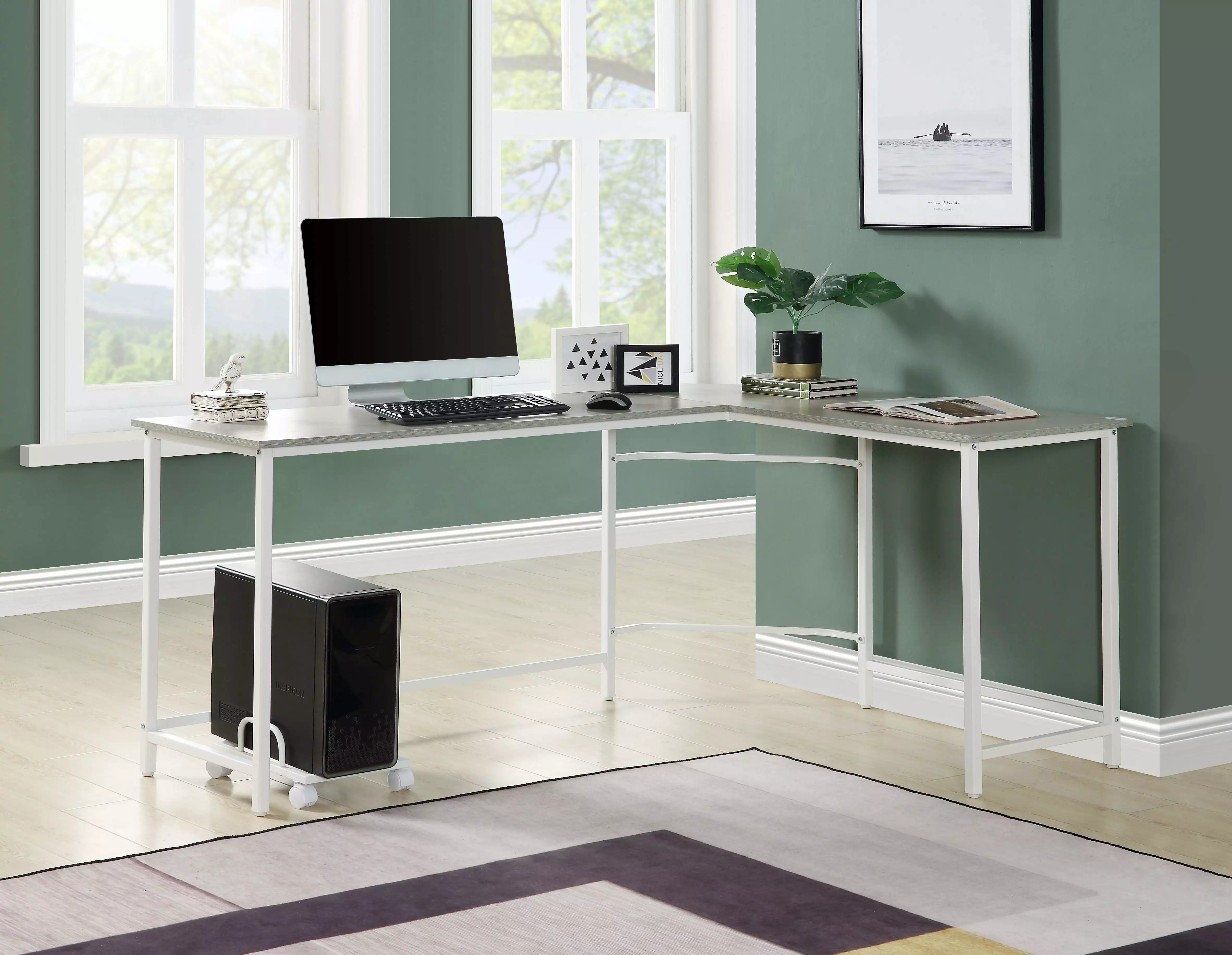 CoSoTower Computer Desk Gray and White Finish